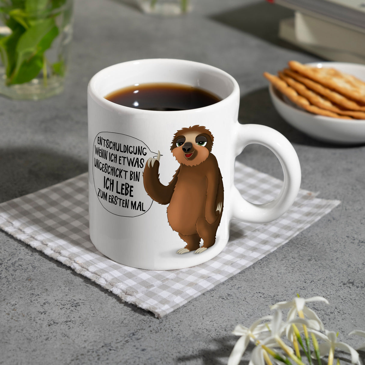 Entschuldigung wenn ich etwas ungeschickt bin… Faultier Kaffeebecher