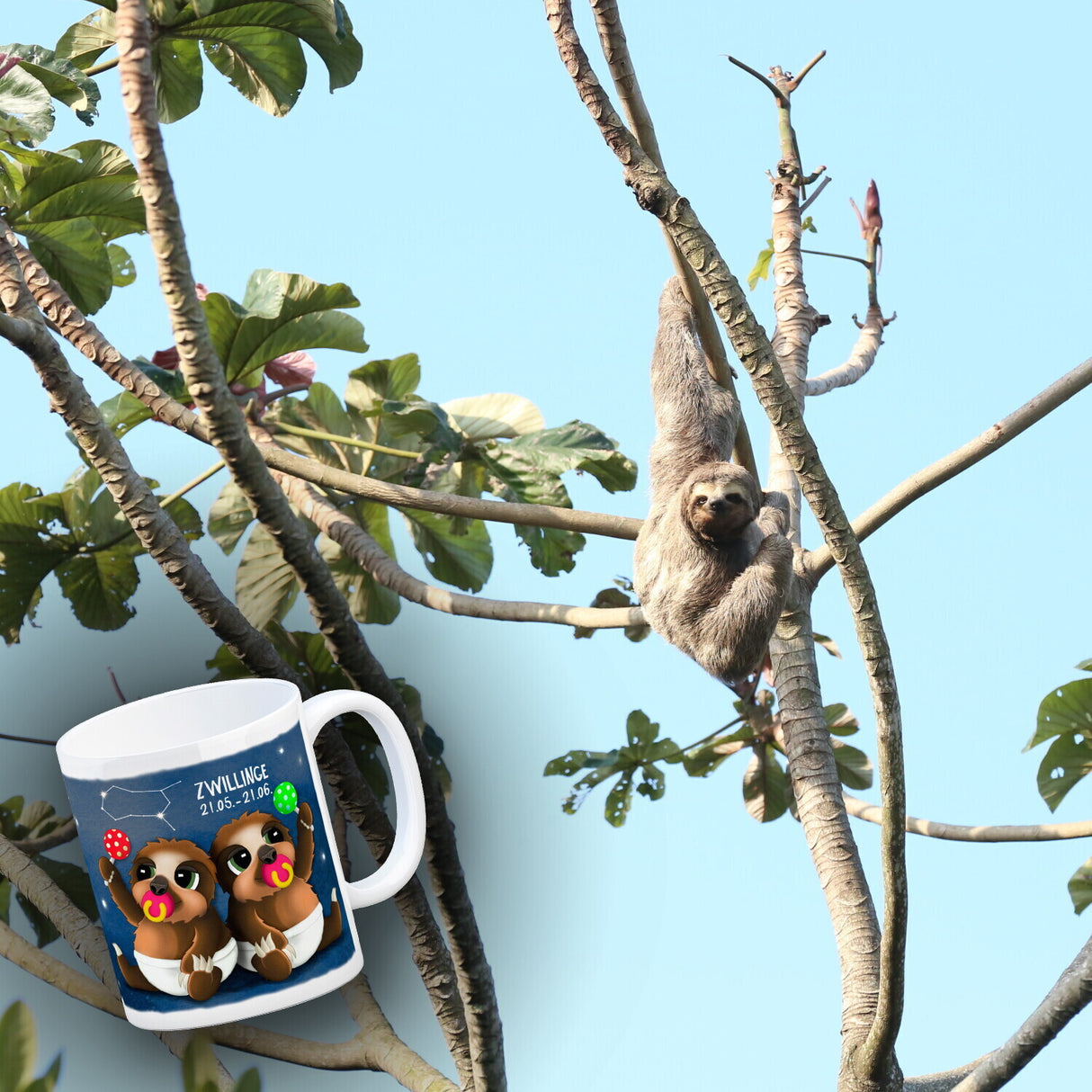 Sternzeichen Zwillinge Faultier Kaffeebecher