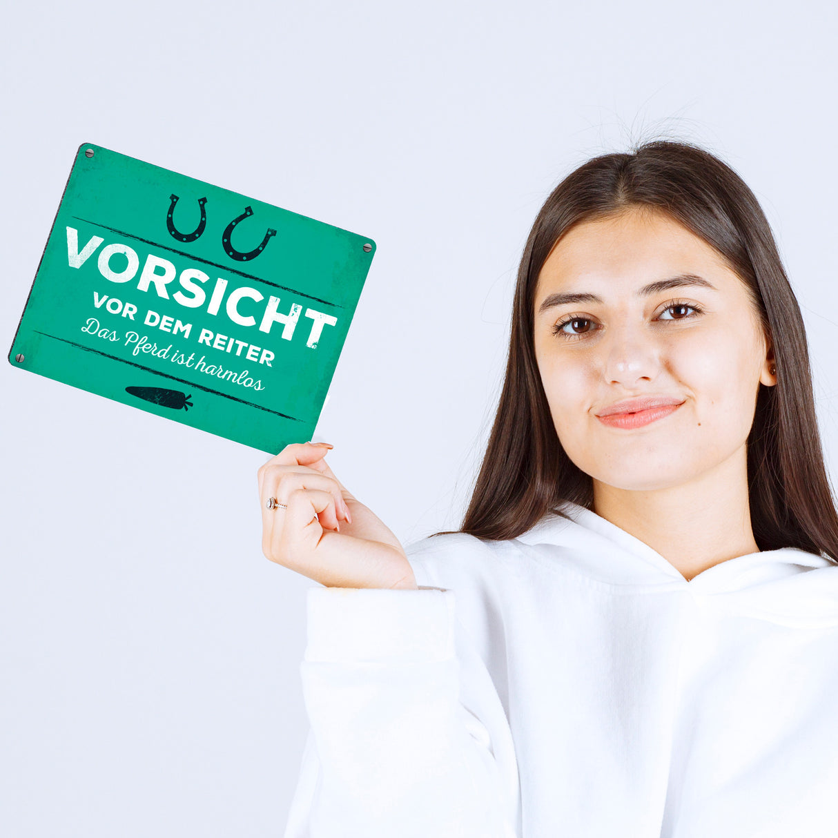 Vorsicht vor dem Reiter, das Pferd ist harmlos Metallschild