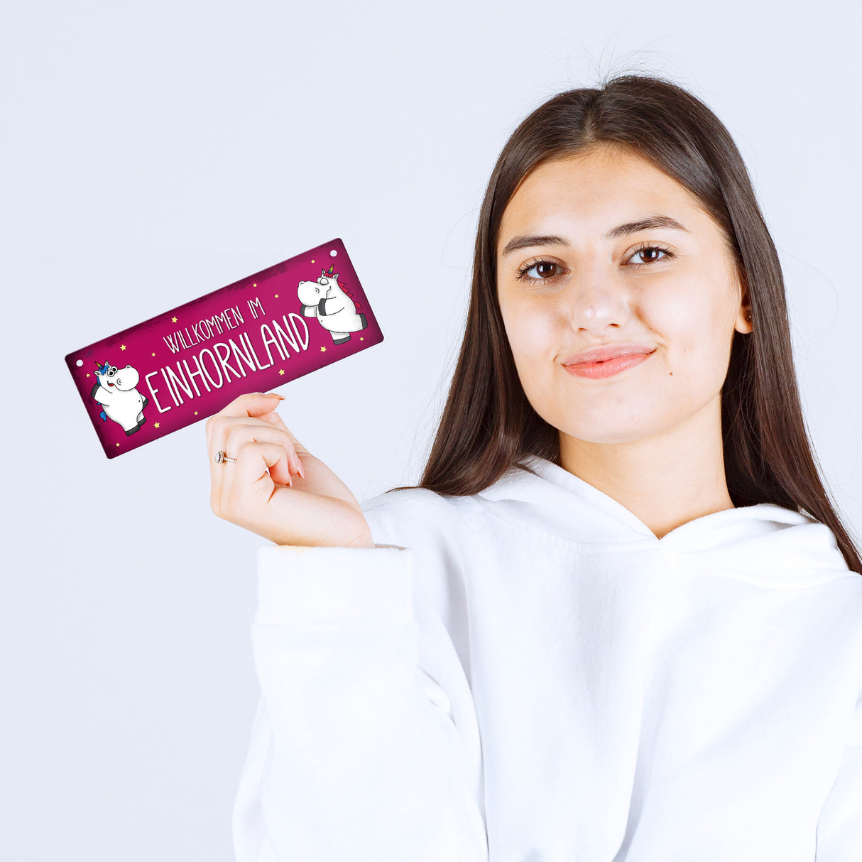 Honeycorns Metallschild mit Einhorn Motiv und Spruch: Willkommen im Einhornland