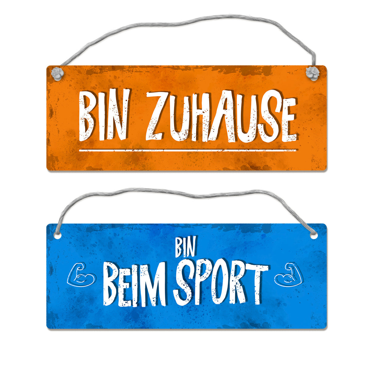 Bin beim Sport - Bin Zuhause Wendeschild mit Kordel