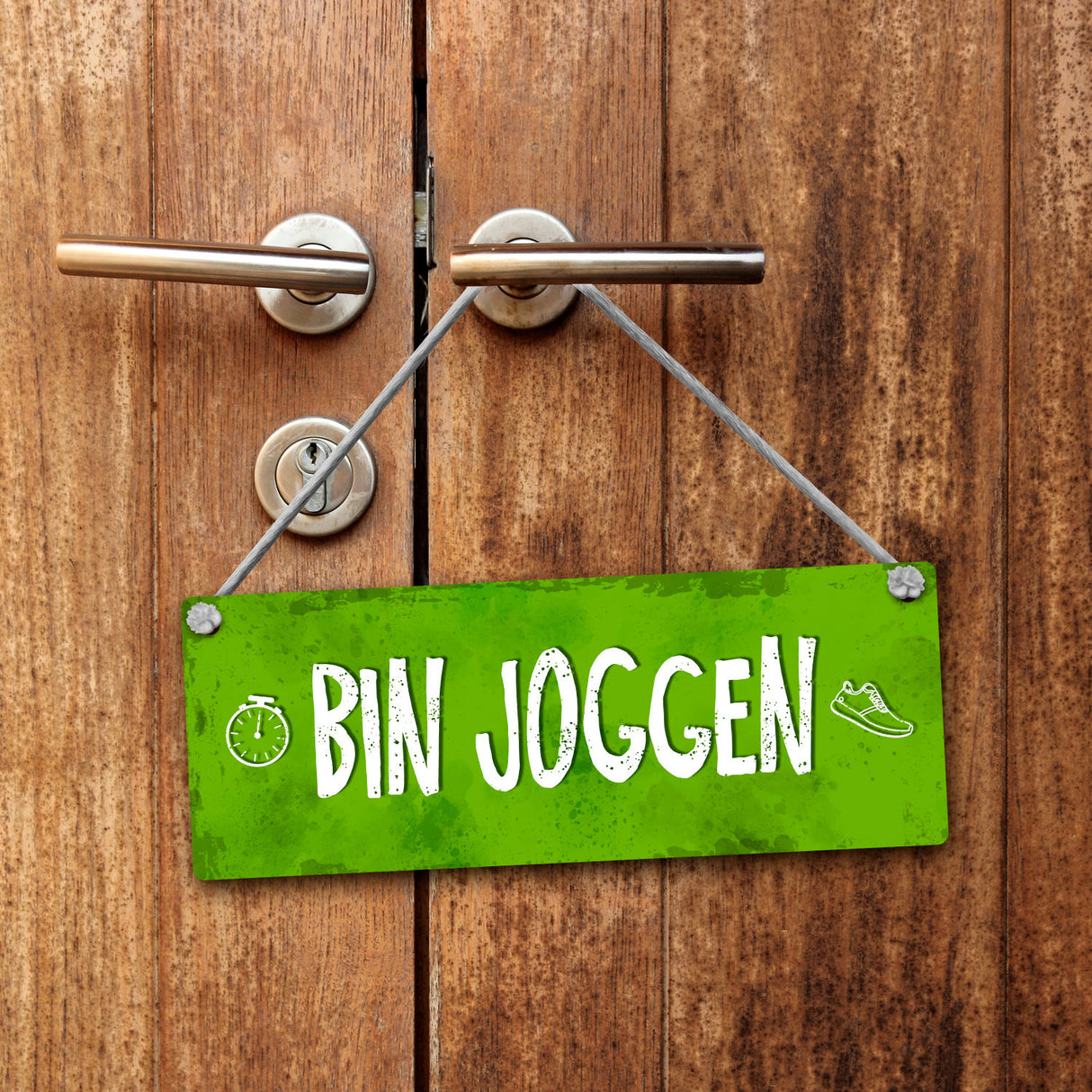 Bin joggen - Bin Zuhause Wendeschild mit Kordel