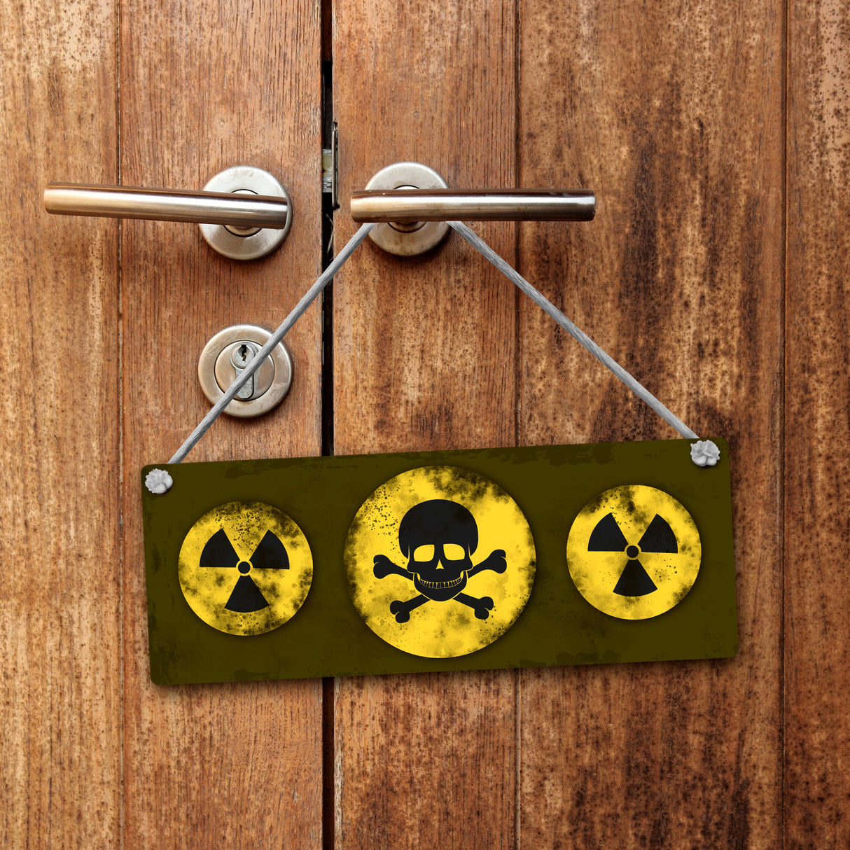Giftgas oder Blumen Wendeschild mit Kordel