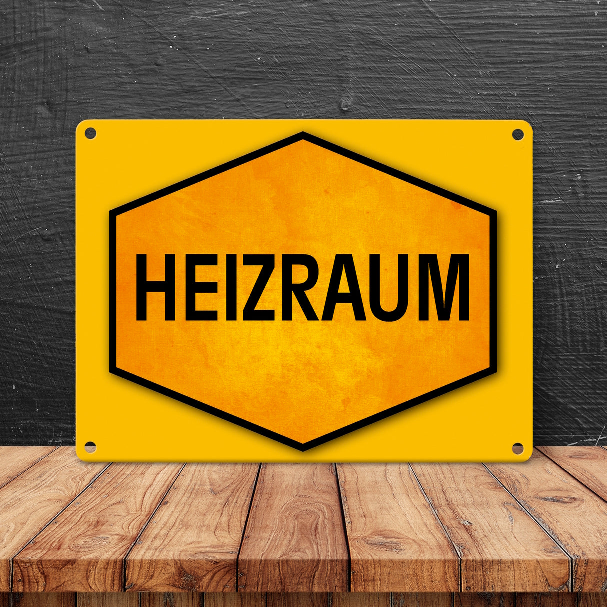 Heizraum Warn- und Hinweisschild in Gelb und Schwarz