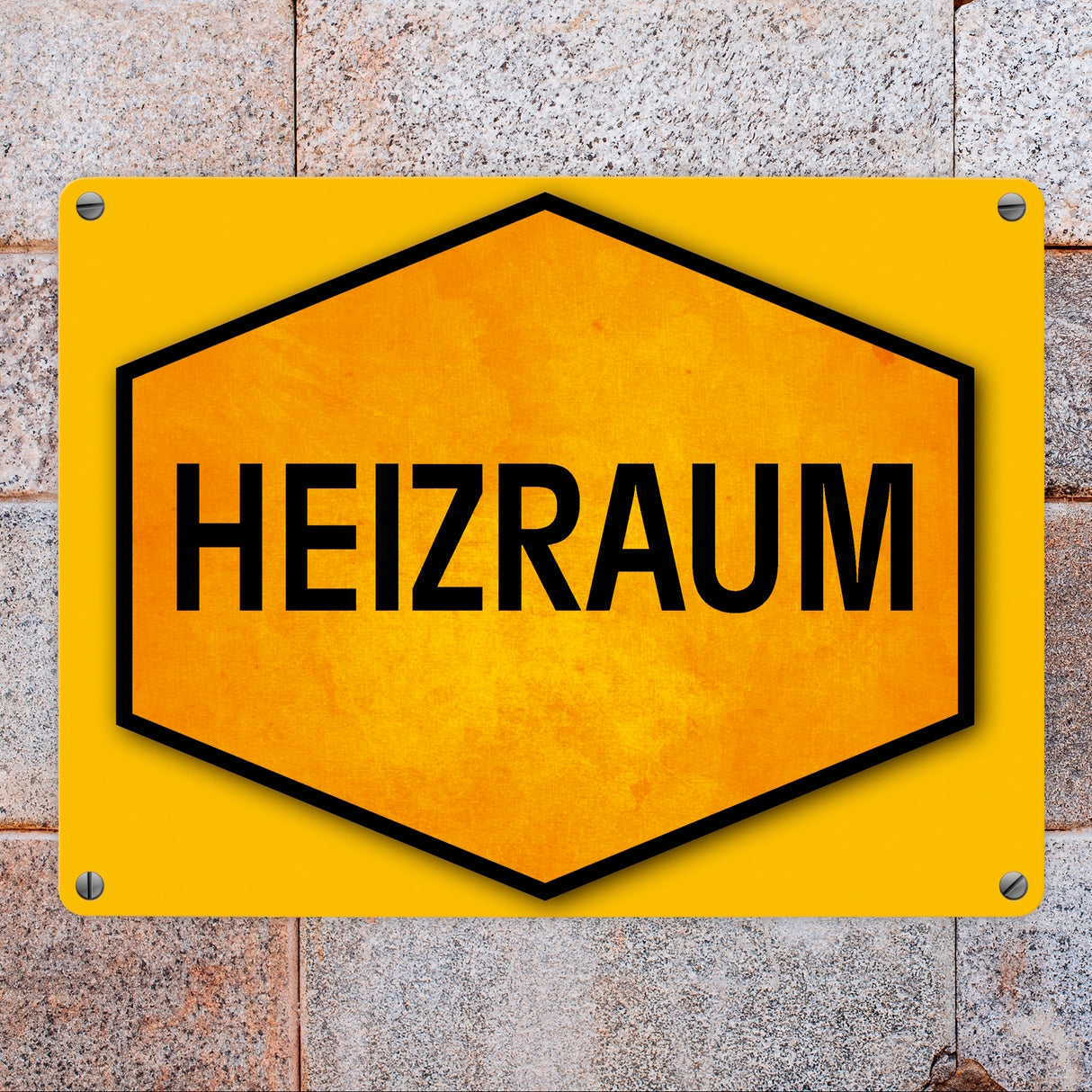 Heizraum Warn- und Hinweisschild in Gelb und Schwarz