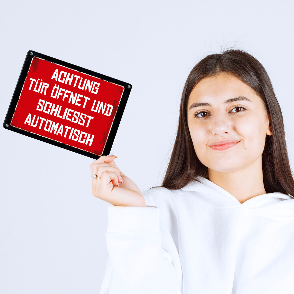 Achtung - Tür öffnet und schließt automatisch Metallschild