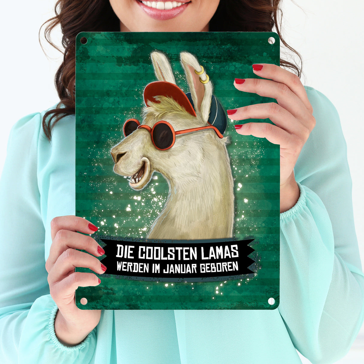 Metallschild mit Spruch: Die coolsten Lamas werden ...