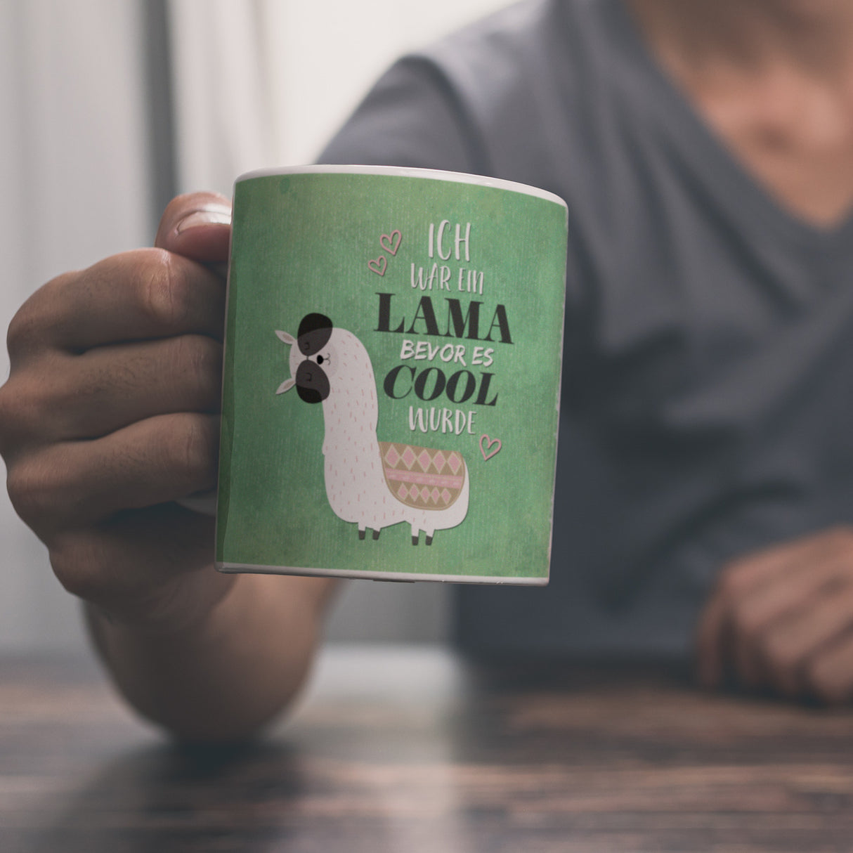 Kaffeebecher mit Spruch: Ich war ein Lama bevor es ...