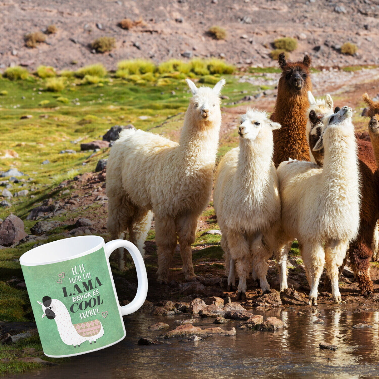 Kaffeebecher mit Spruch: Ich war ein Lama bevor es ...