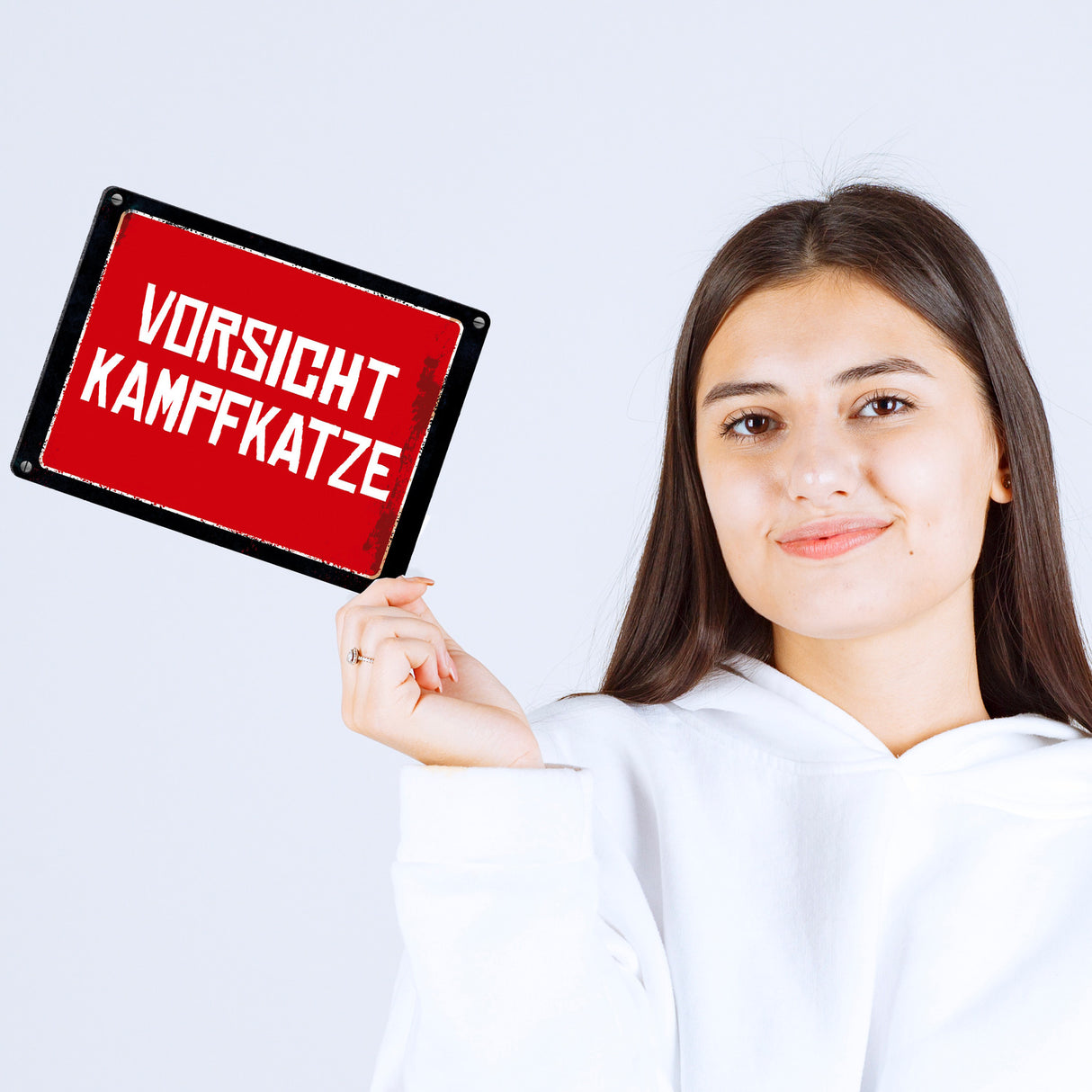 Vorsicht Kampfkatze Warn- und Hinweisschild im Used-Look