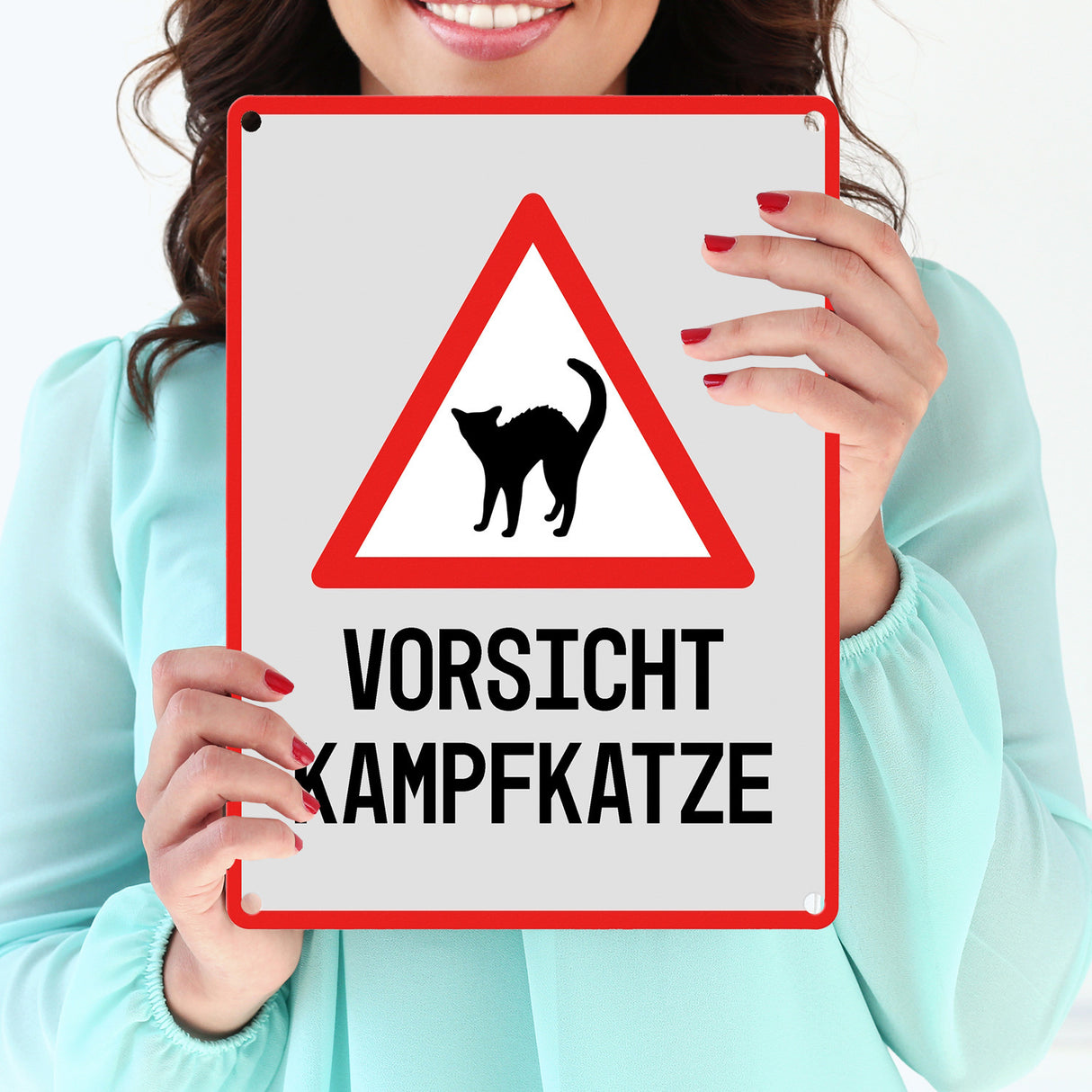 Vorsicht Kampfkatze Metallschild