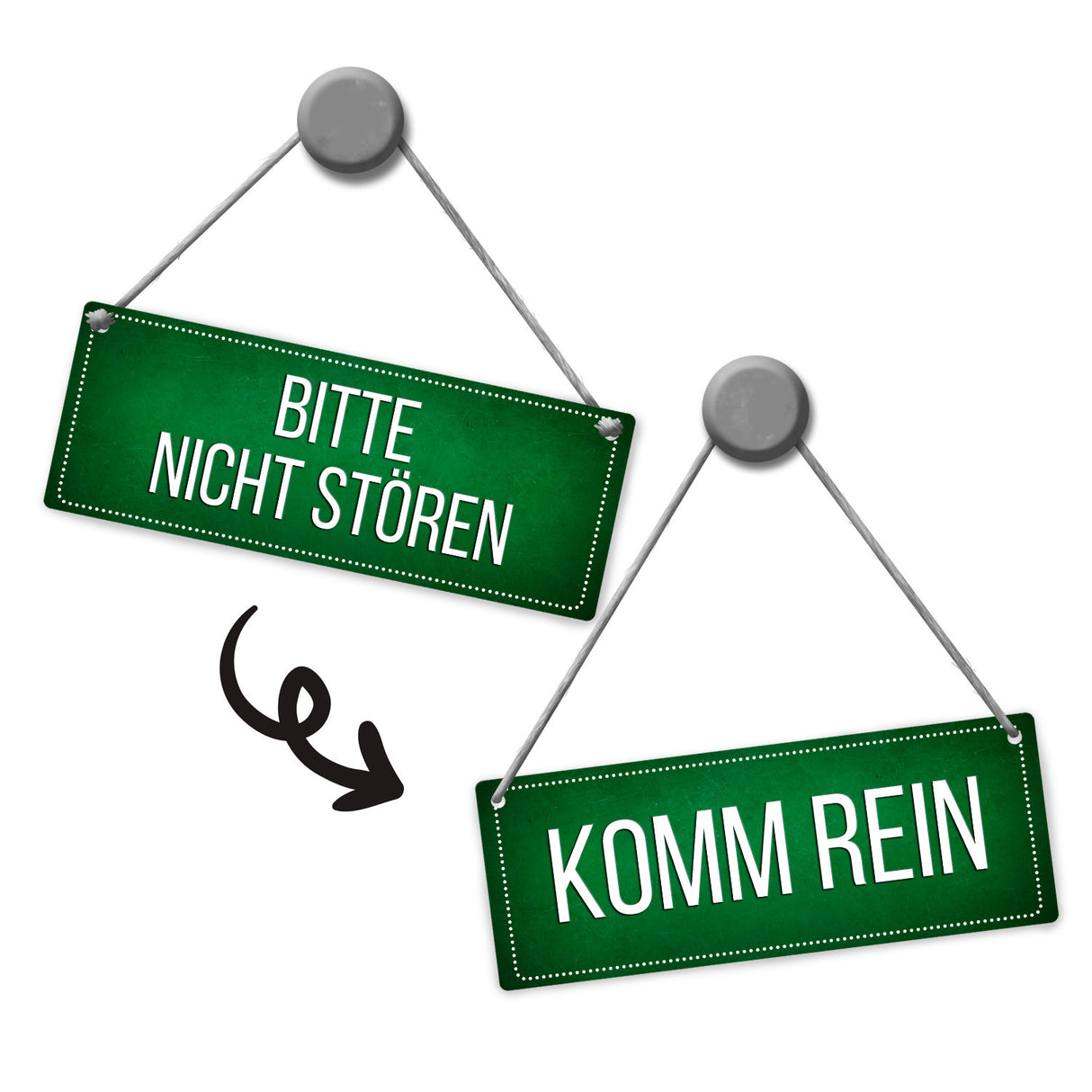 Grünes "Bitte nicht stören - Komm rein" Wendeschild mit Kordel