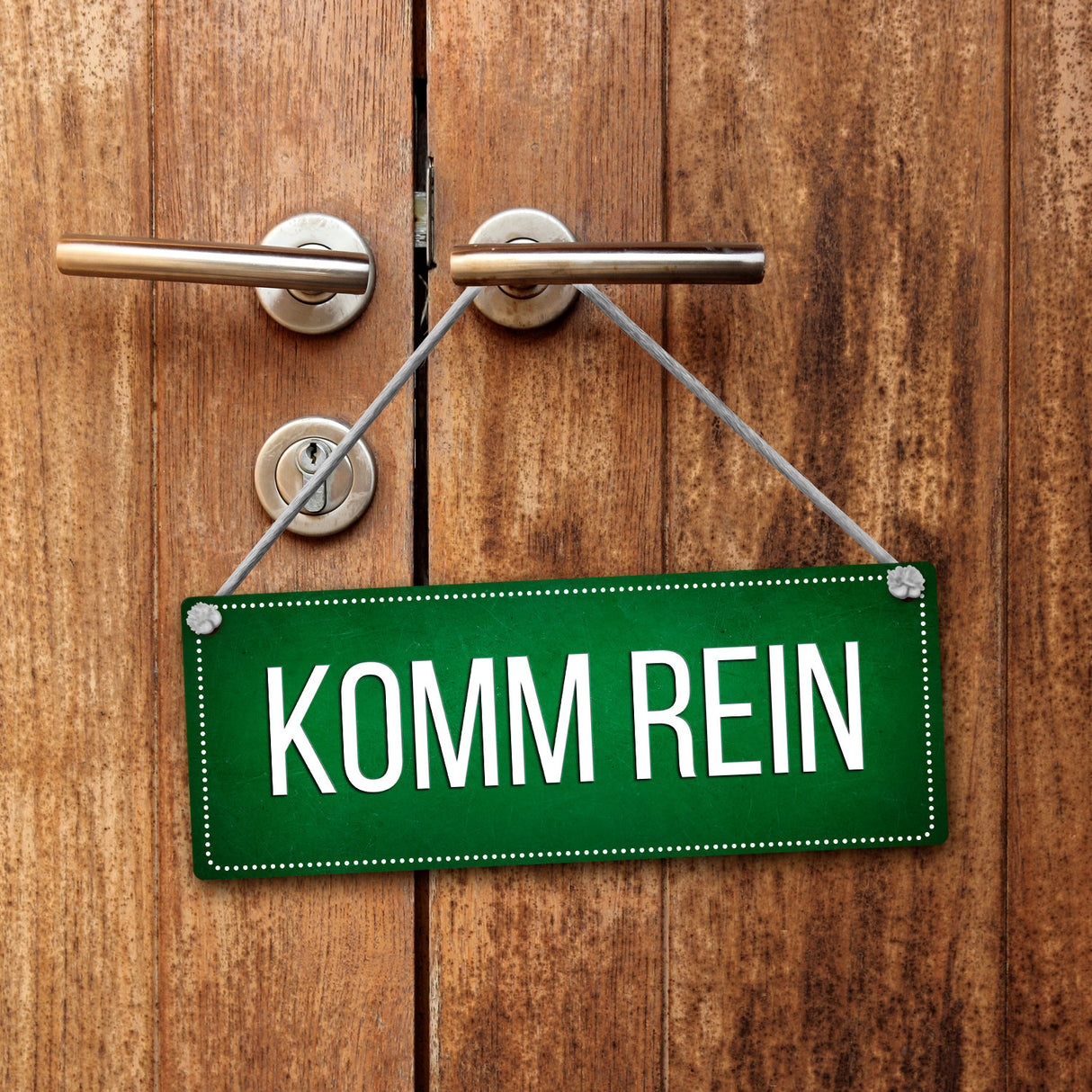 Grünes "Bitte nicht stören - Komm rein" Wendeschild mit Kordel