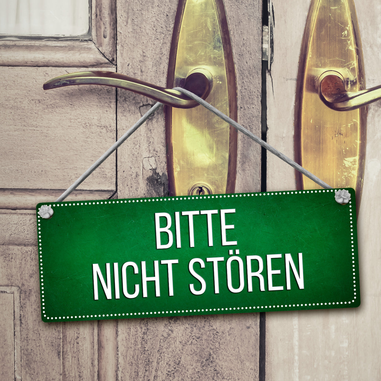 Grünes "Bitte nicht stören - Komm rein" Wendeschild mit Kordel