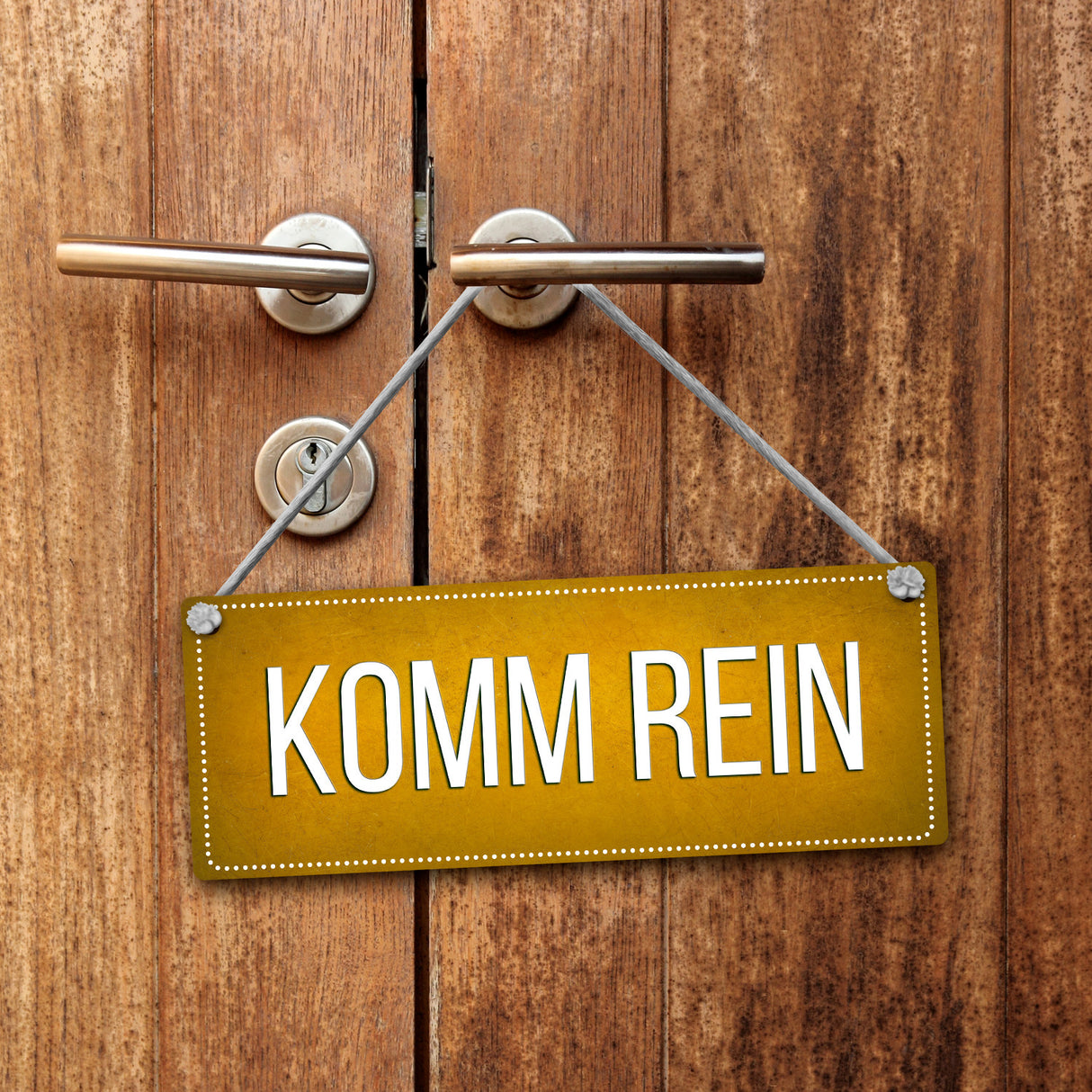 Gelbes "Bitte nicht stören - Komm rein" Wendeschild mit Kordel