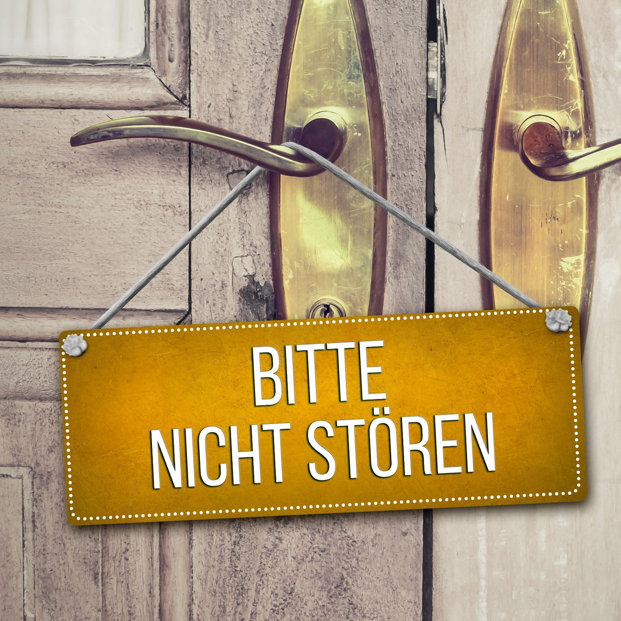 Gelbes "Bitte nicht stören - Komm rein" Wendeschild mit Kordel