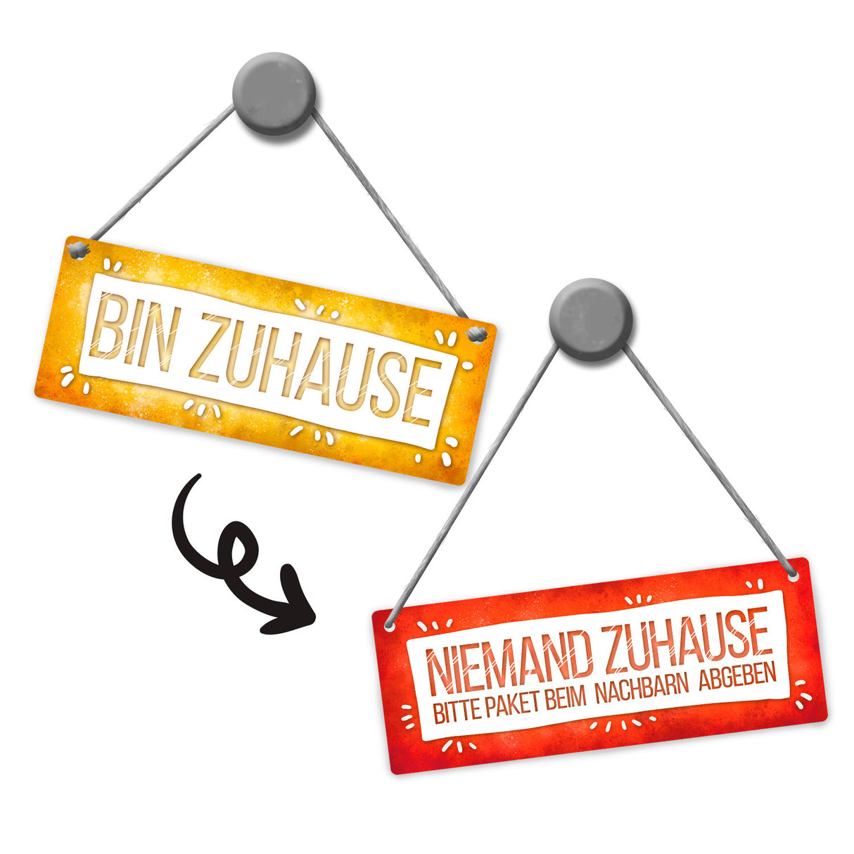 Bitte Paket beim Nachbarn abgeben - Bin Zuhause Wendeschild mit Kordel