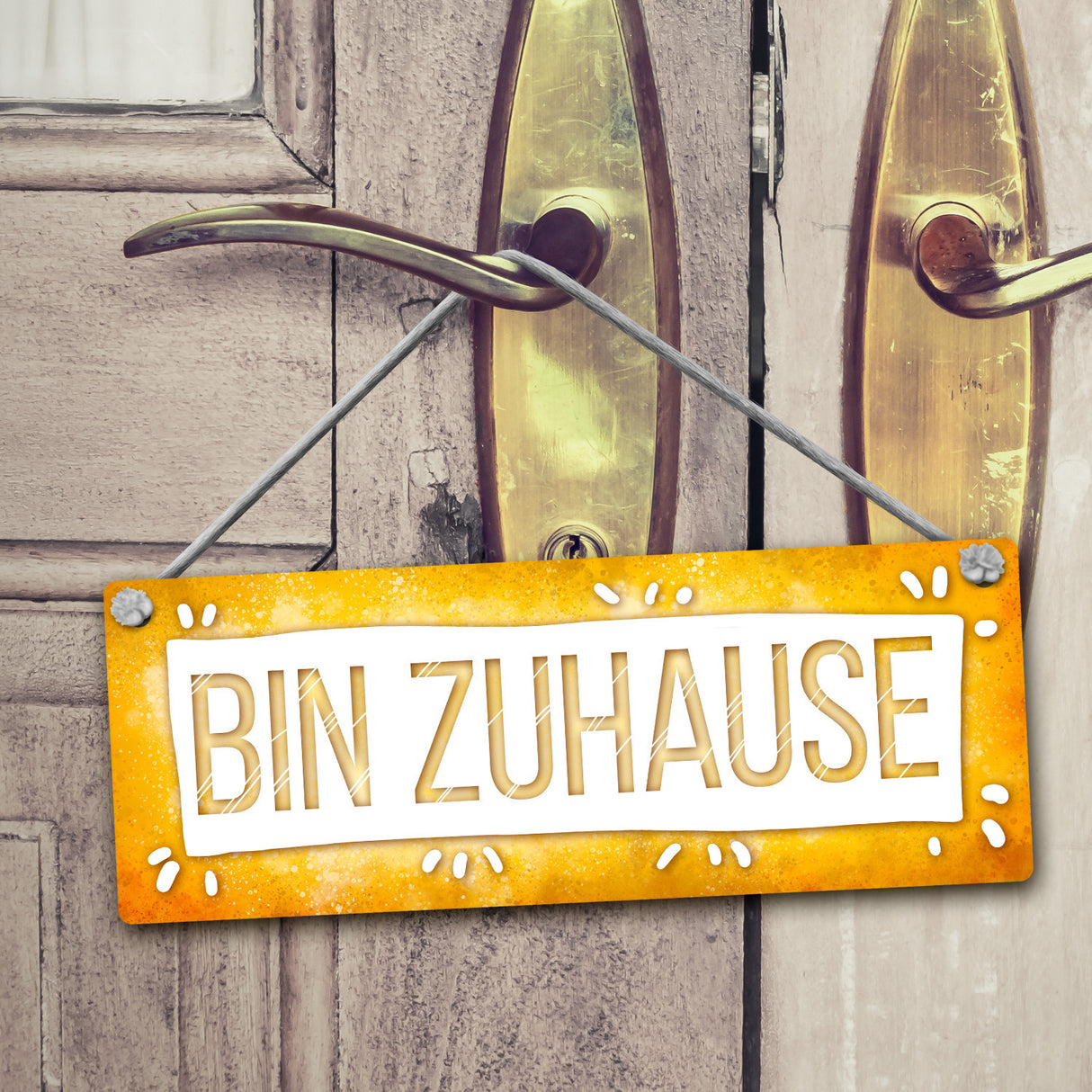 Bitte Paket beim Nachbarn abgeben - Bin Zuhause Wendeschild mit Kordel