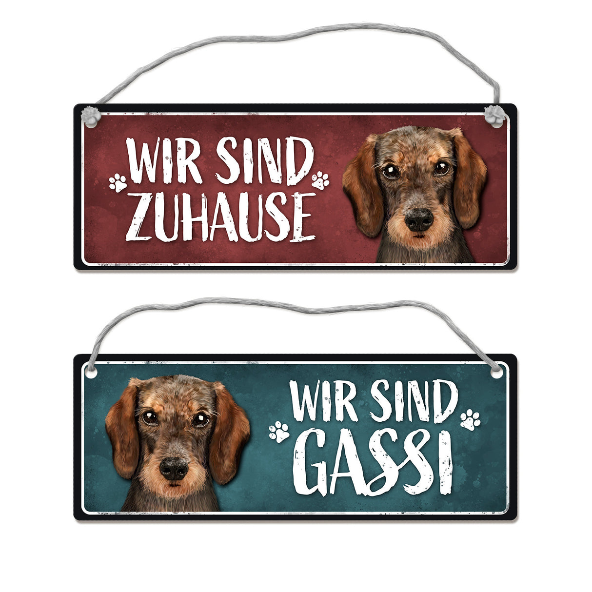 Wir sind Gassi/Zuhause - Dackel Wendeschild mit Kordel