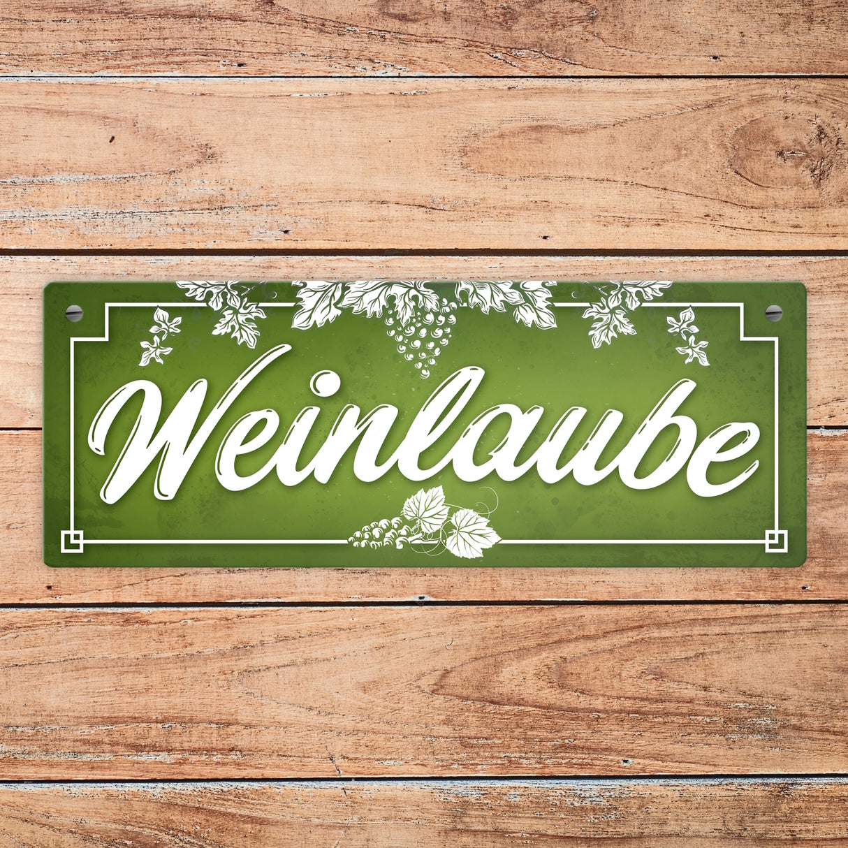 Wein Metallschild mit Weinreben Motiv und Spruch: Weinlaube