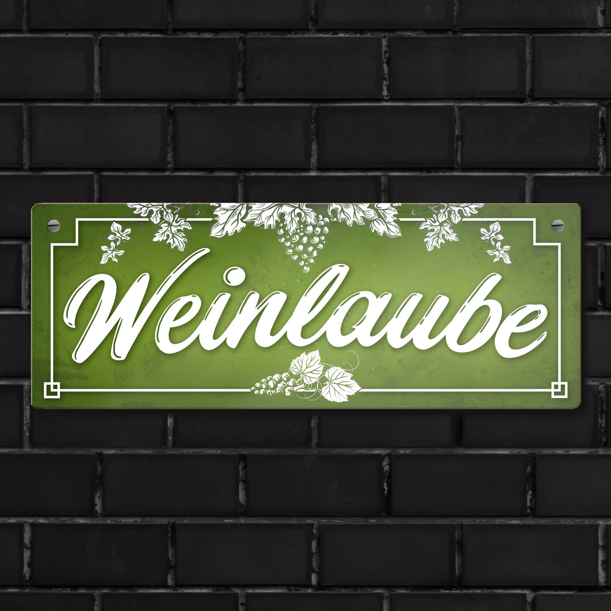 Wein Metallschild mit Weinreben Motiv und Spruch: Weinlaube