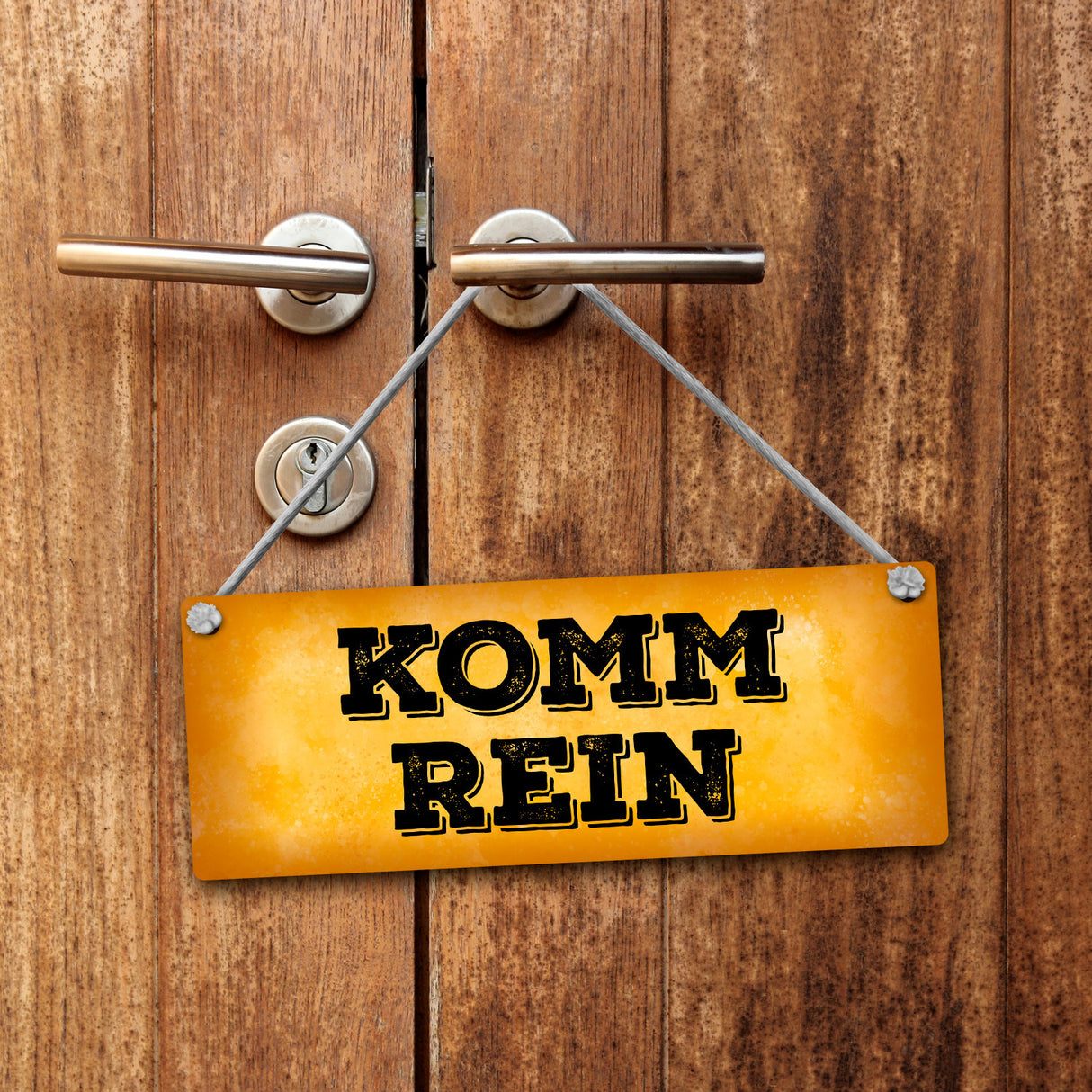 "Bitte nicht stören - Komm rein" Wendeschild in Gelb und Rot mit Kordel