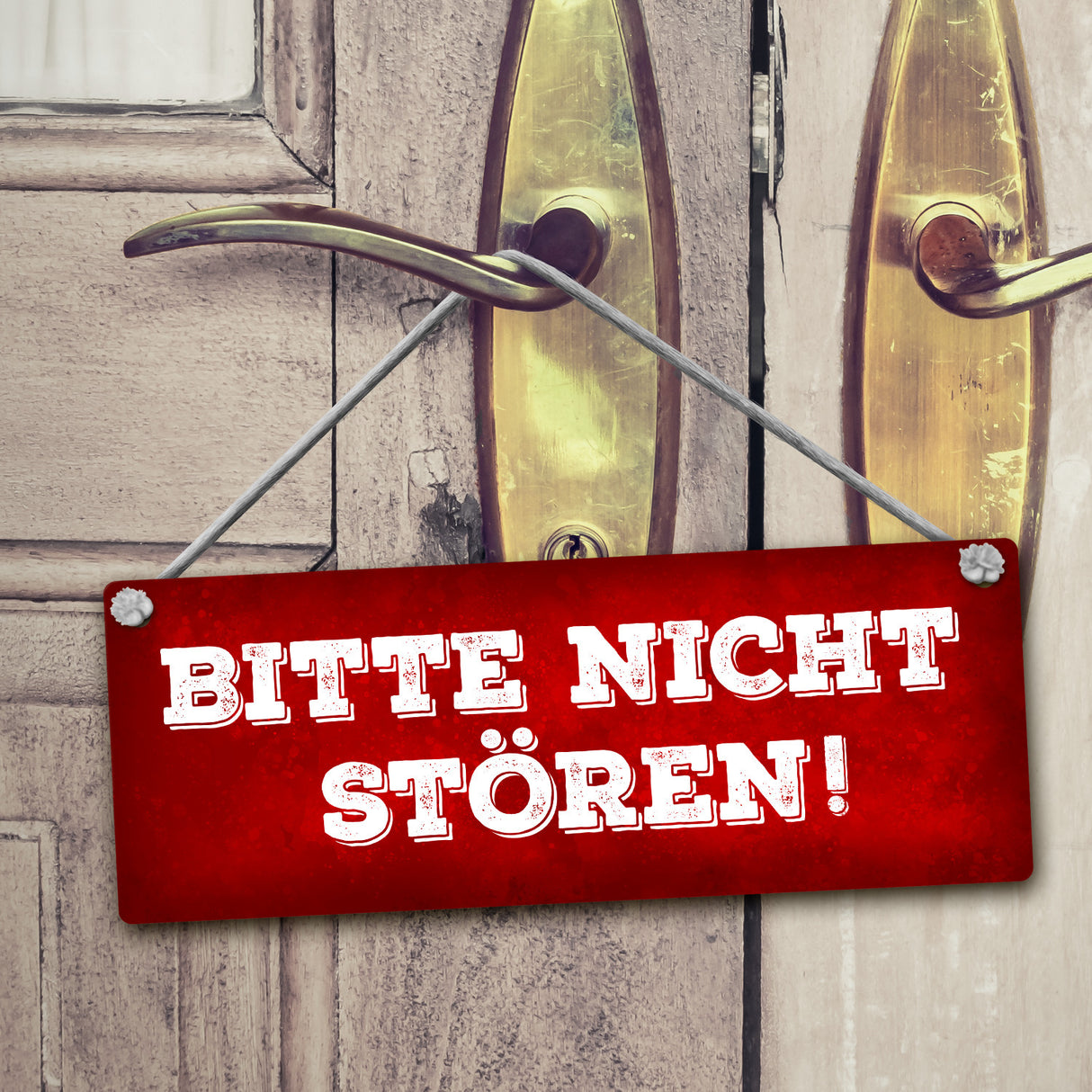 "Bitte nicht stören - Komm rein" Wendeschild in Gelb und Rot mit Kordel