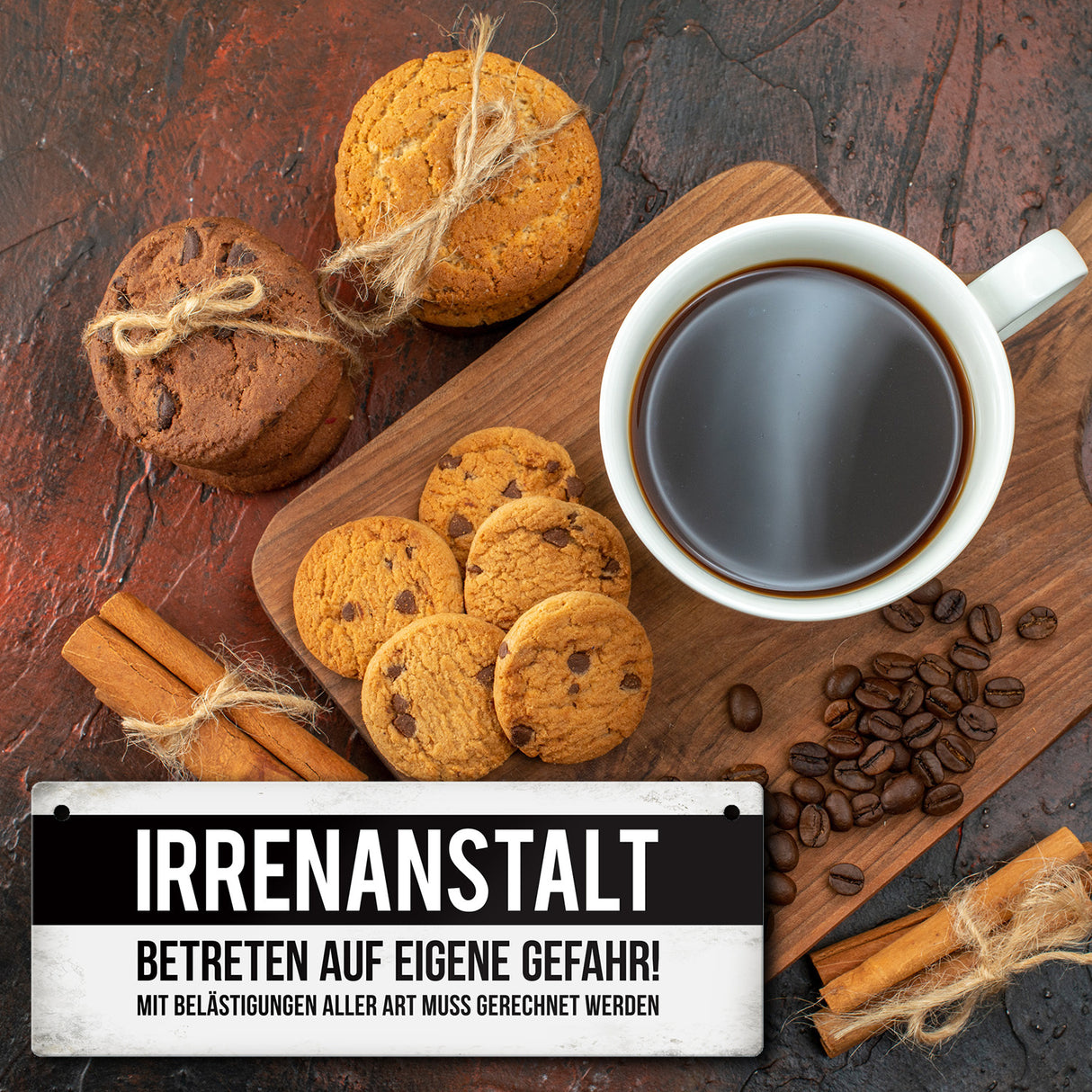 Klinik Metallschild mit Warnhinweis und Spruch: Irrenanstalt
