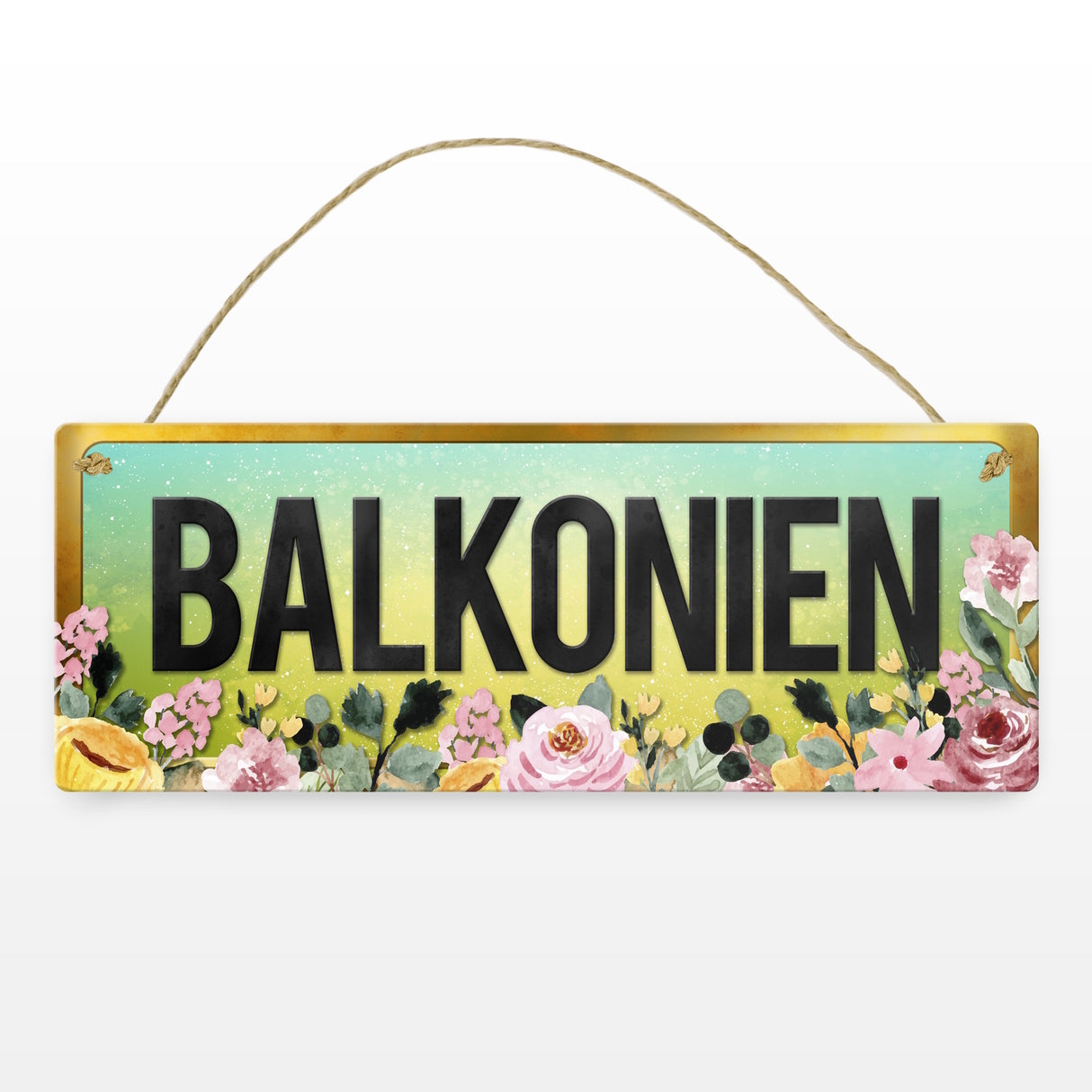 Urlaub Metallschild mit Blumen Motiv und Spruch: Balkonien