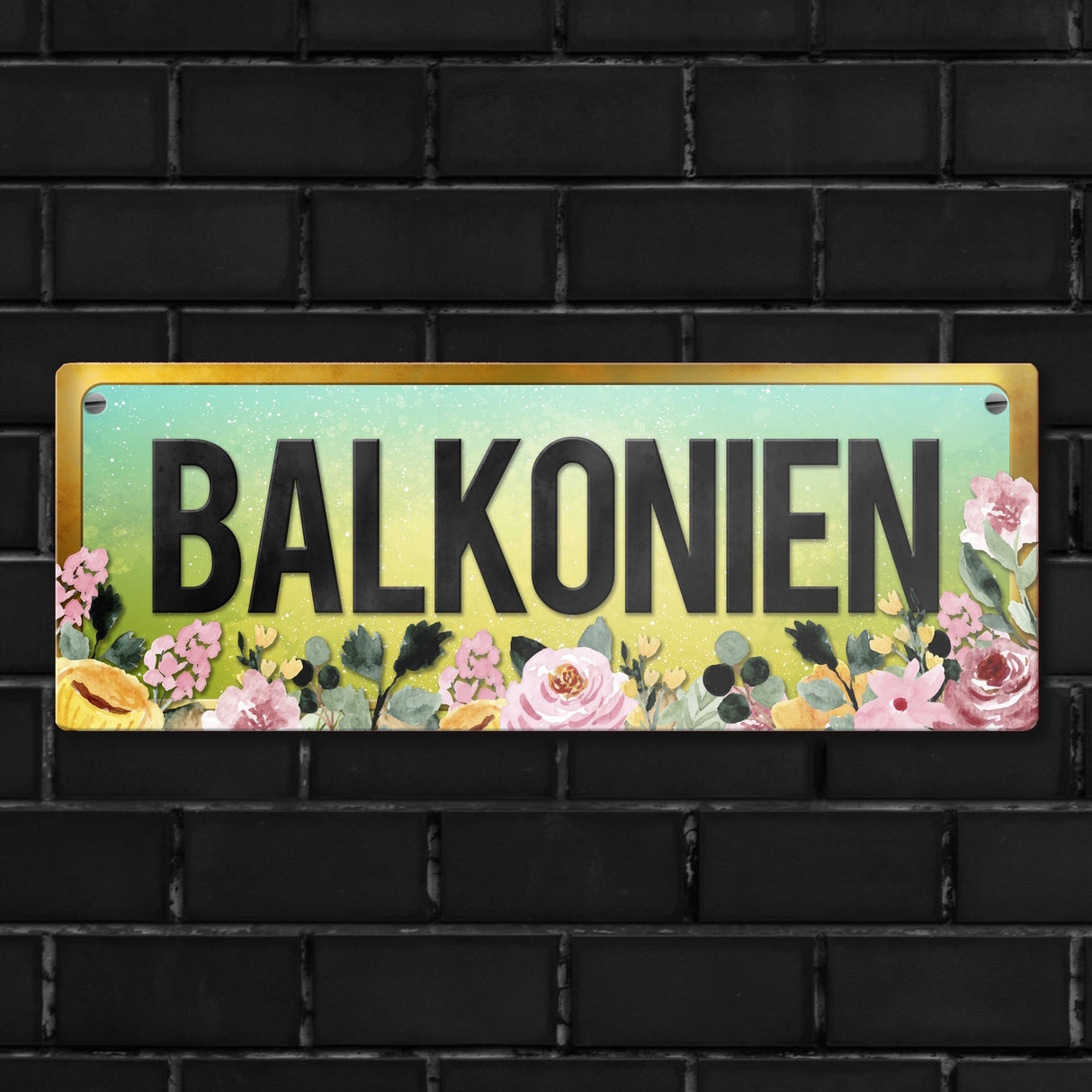 Urlaub Metallschild mit Blumen Motiv und Spruch: Balkonien