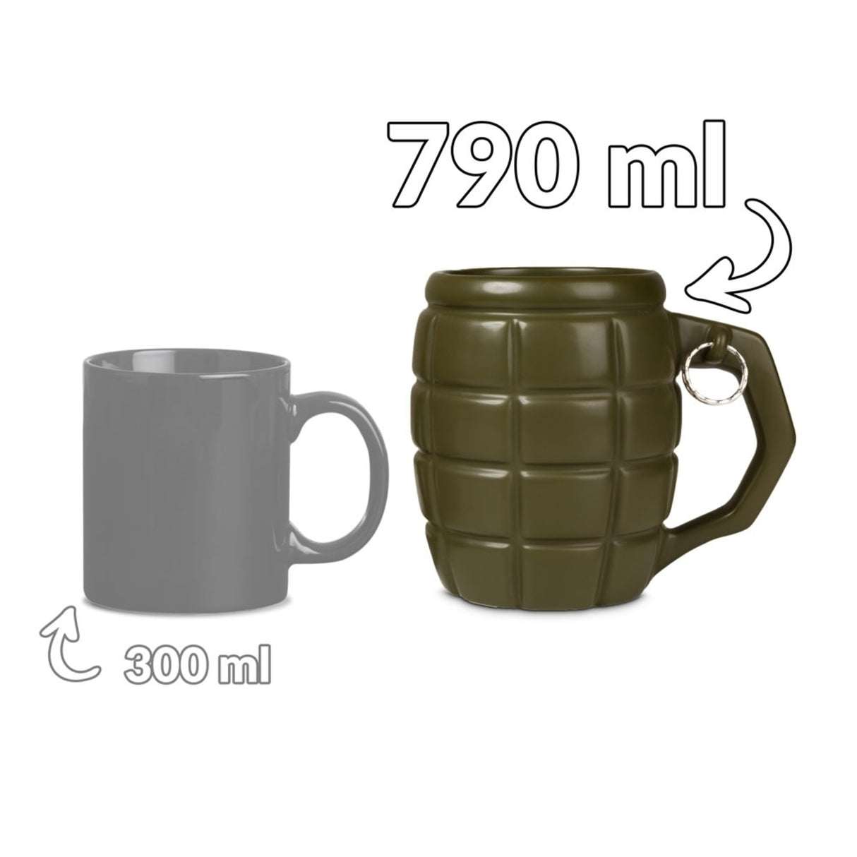 XXL Handgranate Kaffeebecher mit ca. 700ml Fassungsvermögen in olivgrün