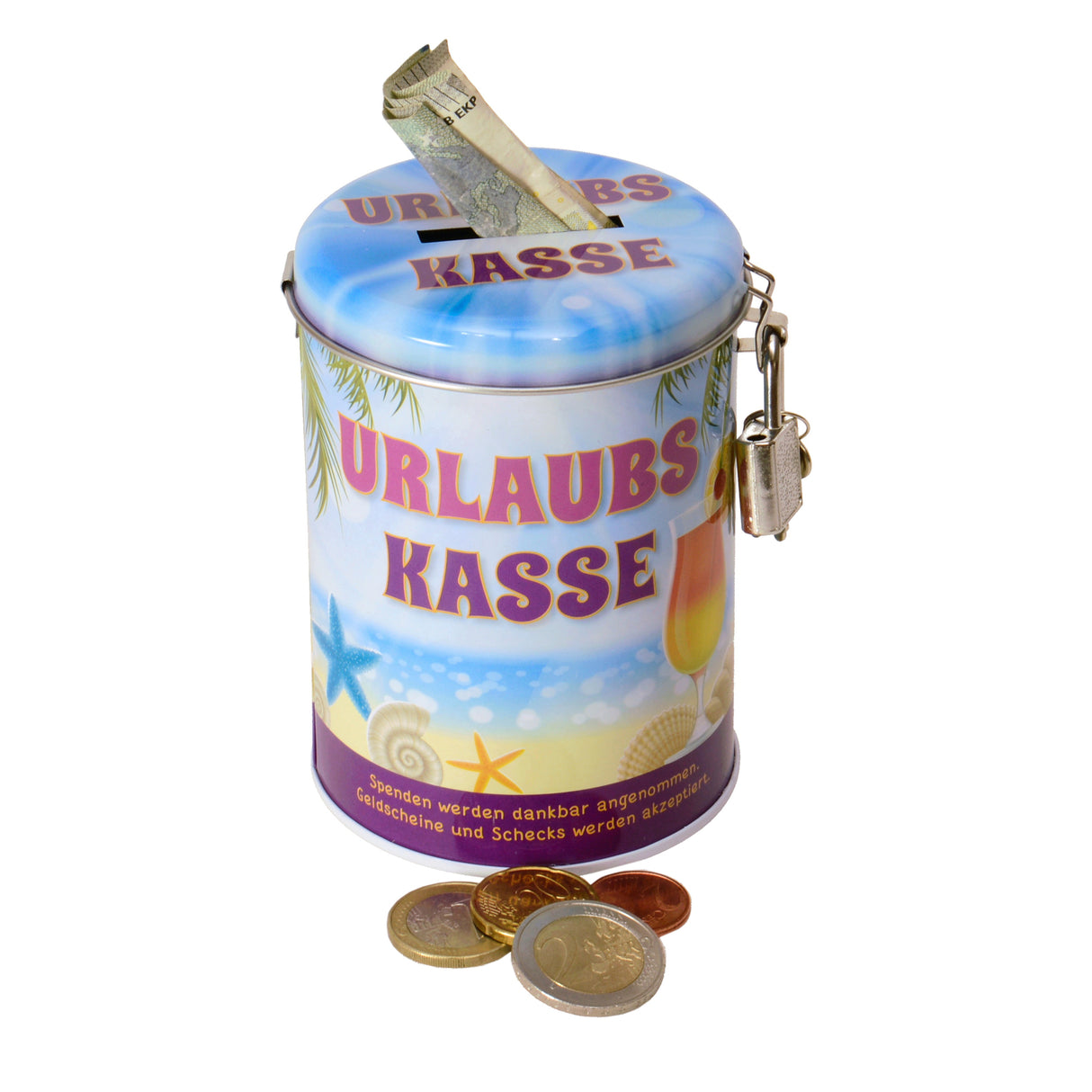 Urlaub Spardose mit Schloss und Schlüssel