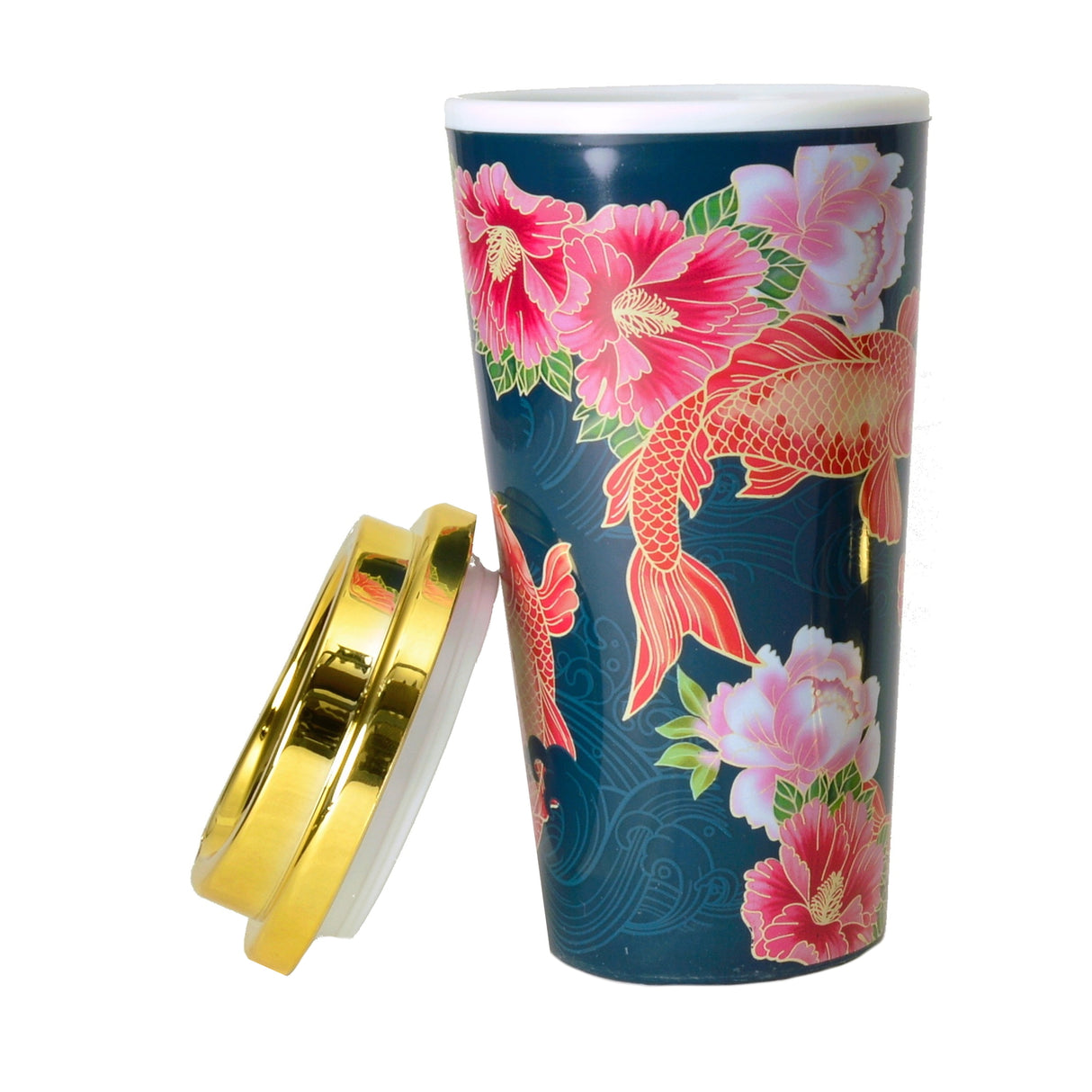 Koi Thermobecher mit Blumen in pink und rosa