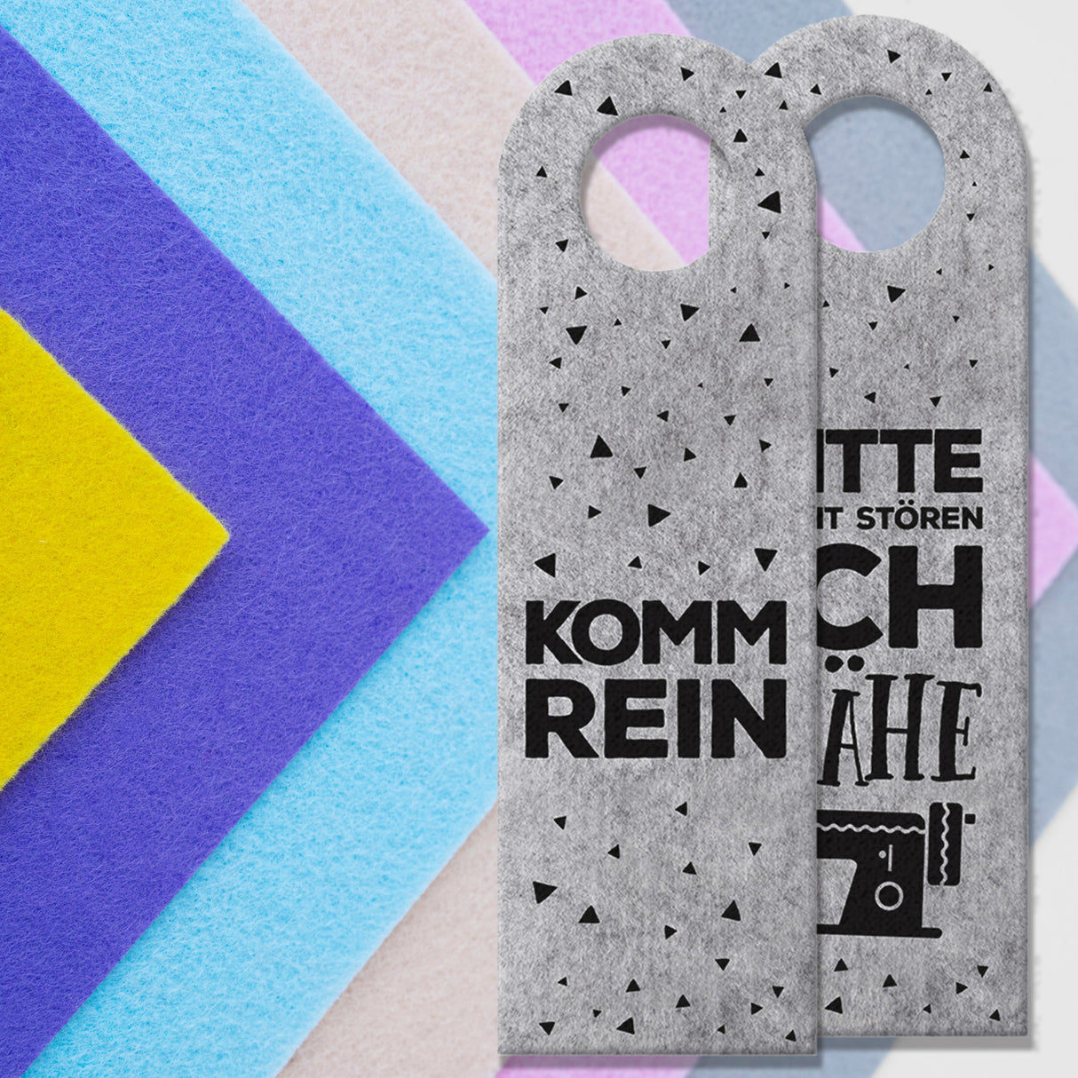 Bitte nicht stören, ich nähe oder Komm rein Türhänger mit Nähmaschine Motiv