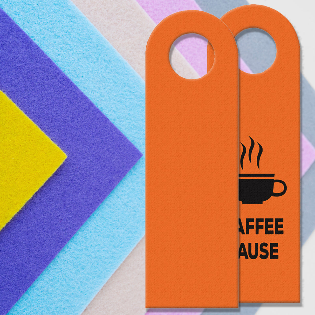 Büro Türhänger in Orange mit Kaffee Motiv und Spruch: Kaffeepause