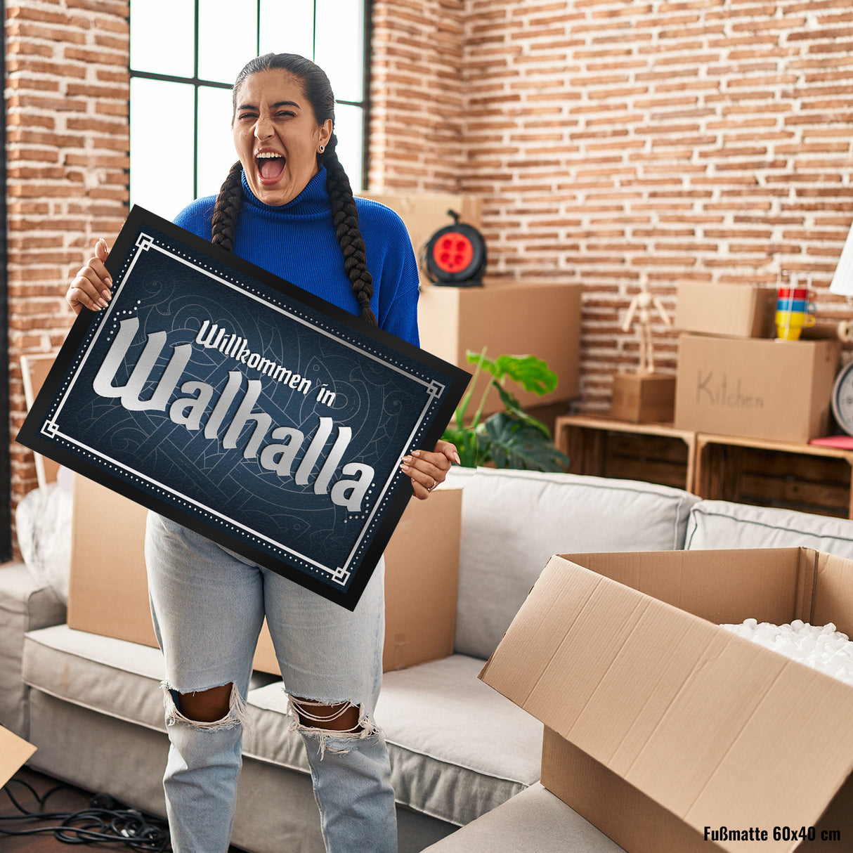 Willkommen in Walhalla Fußmatte mit Runen Motiv
