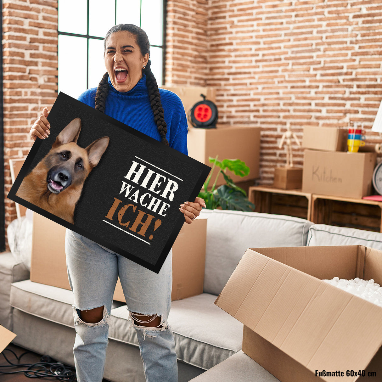 Hier wache ich! SCHÄFERHUND Fußmatte mit Schäferhund Motiv
