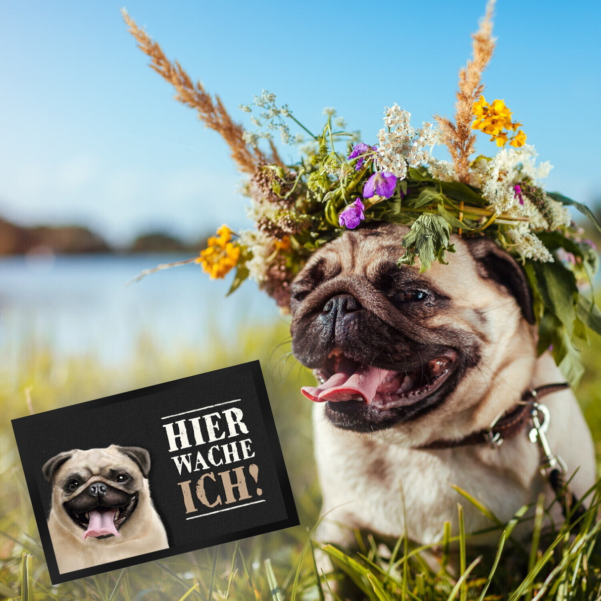Hier wache ich! Mops Fußmatte