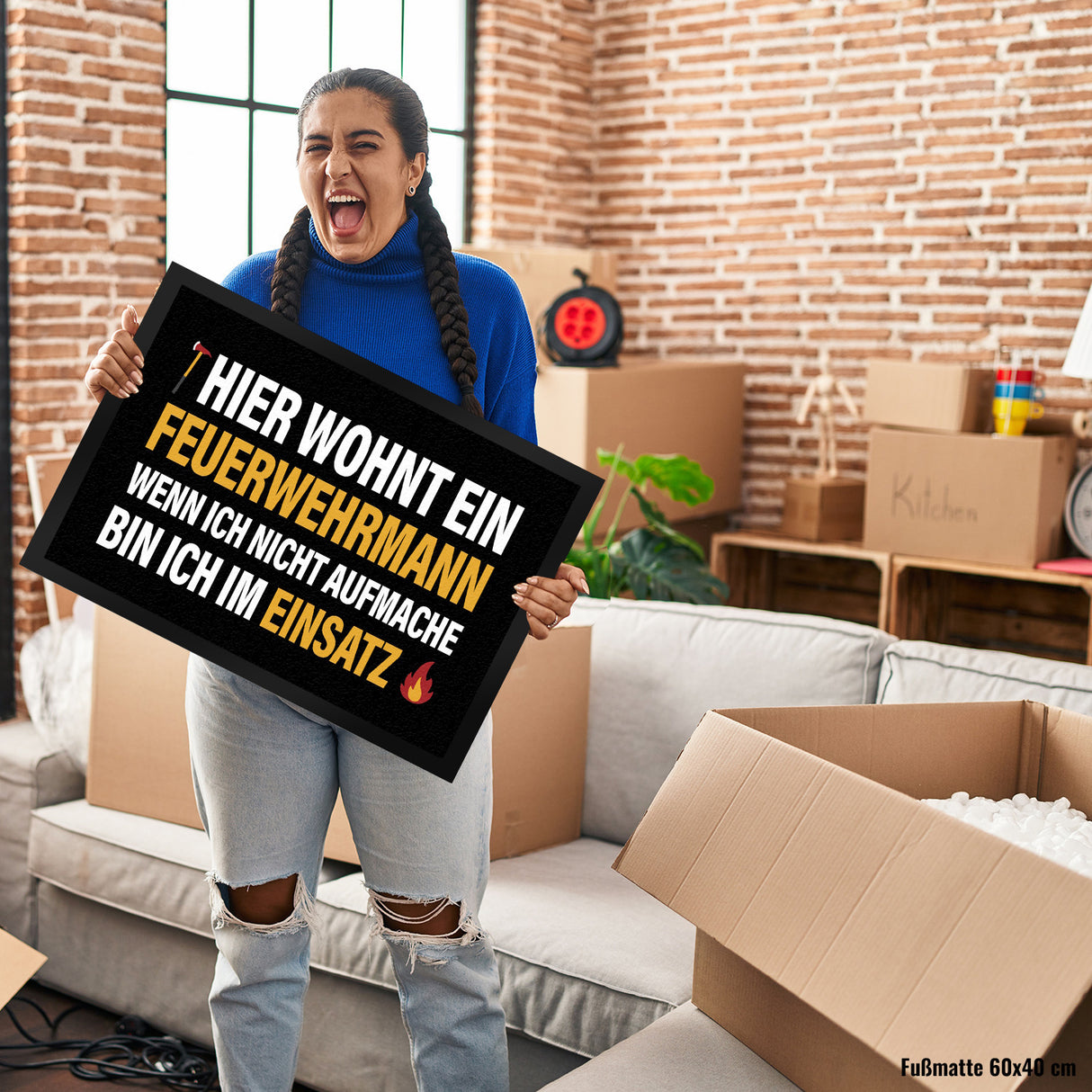 Hier wohnt ein Feuerwehrmann Fußmatte
