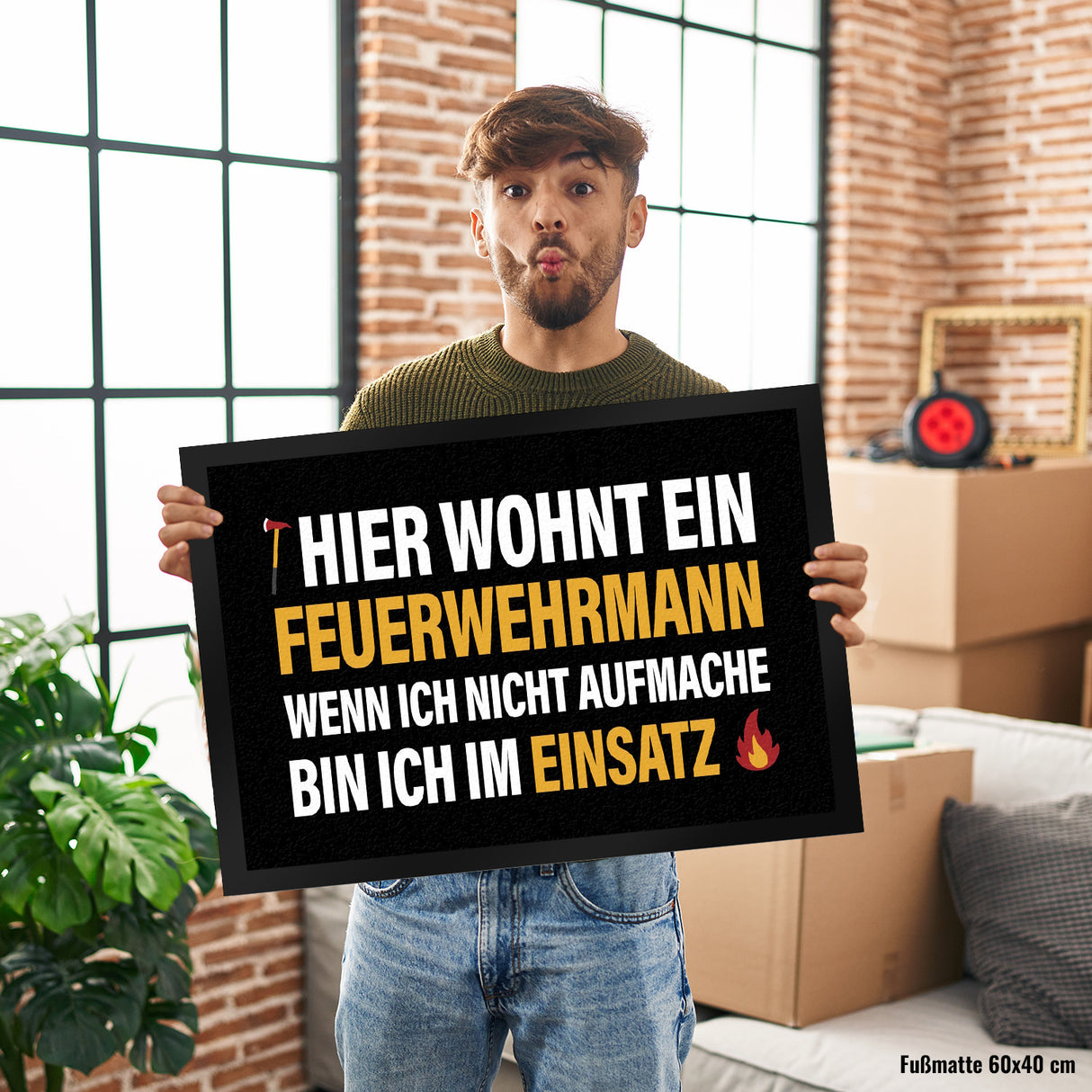 Hier wohnt ein Feuerwehrmann Fußmatte