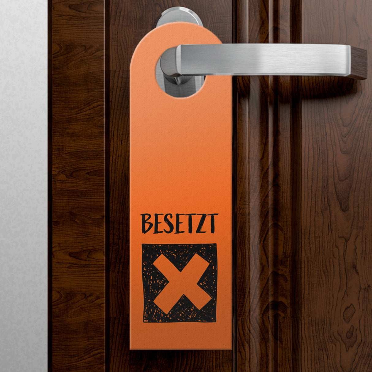 Besetzt oder Frei Türhänger in Orange mit Symbolen für die Toilettentür