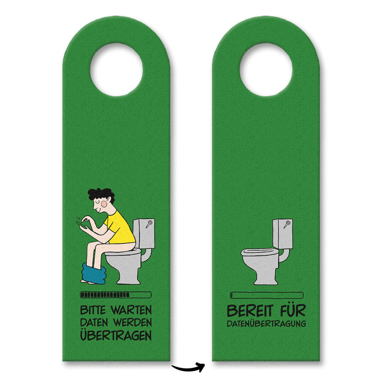 Toiletten Türhänger mit Spruch: Bitte warten, Datenübertragung