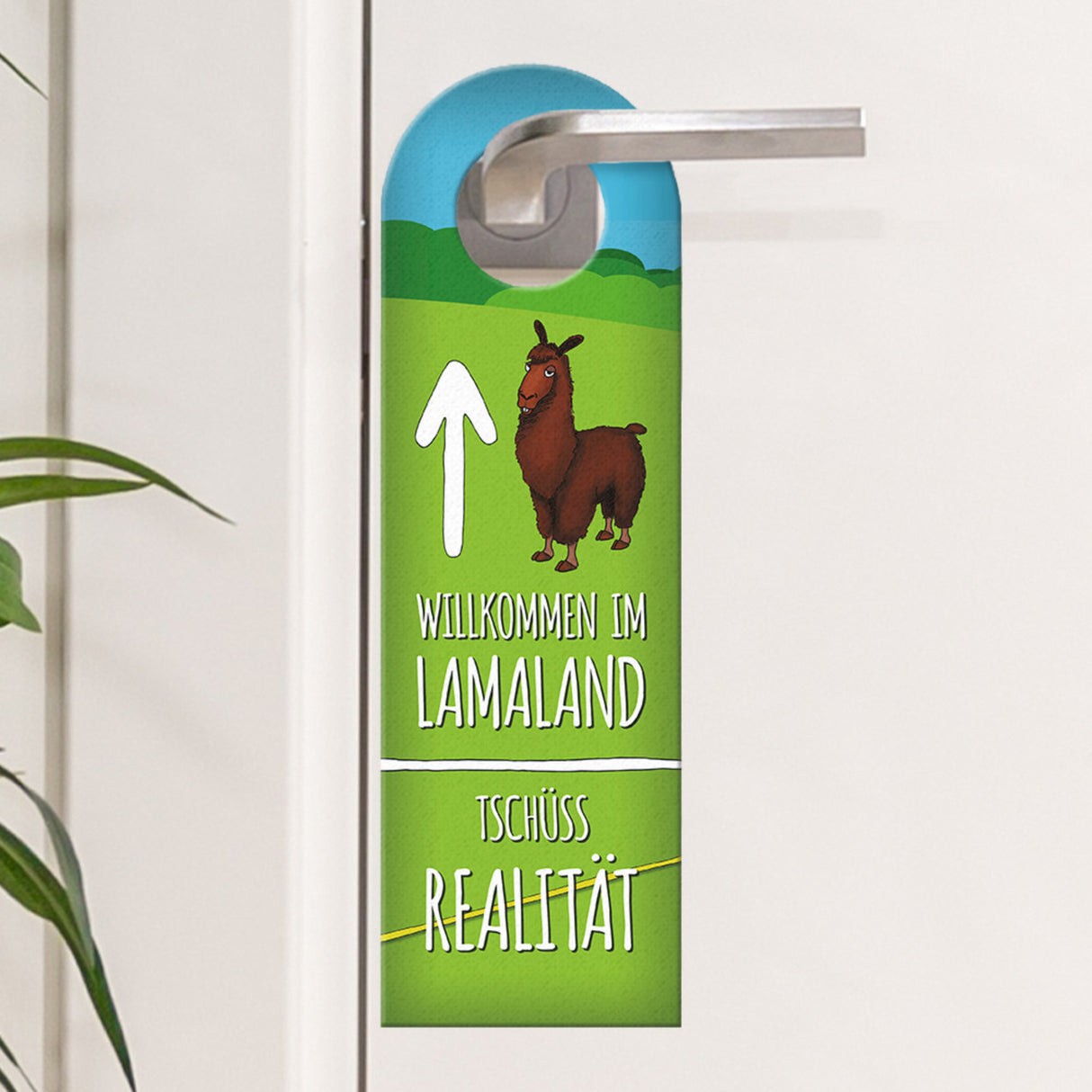 Willkommen im Lamaland Türhänger mit Lama Motiv