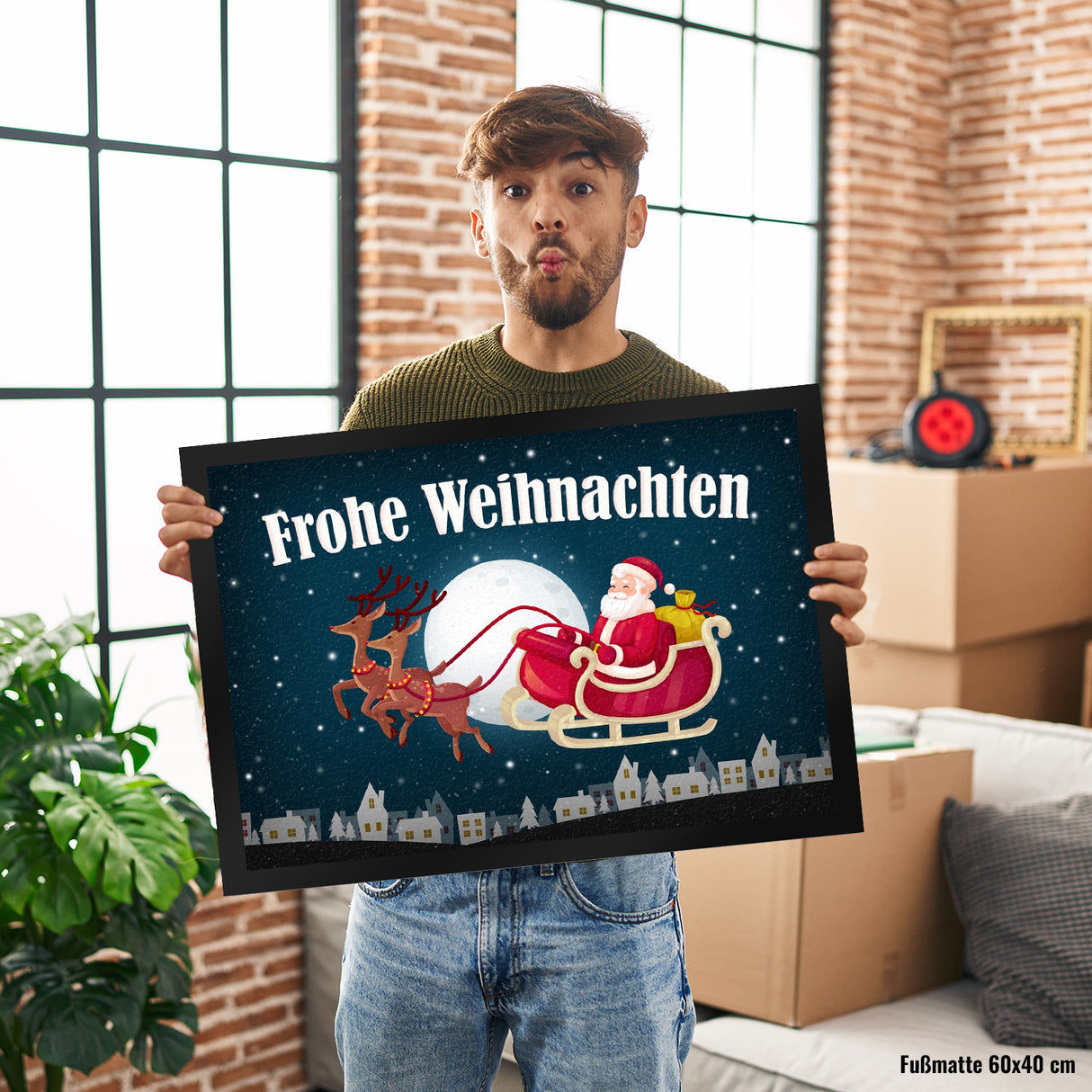 Frohe Weihnachten Fußmatte mit Weihnachtsmann Motiv