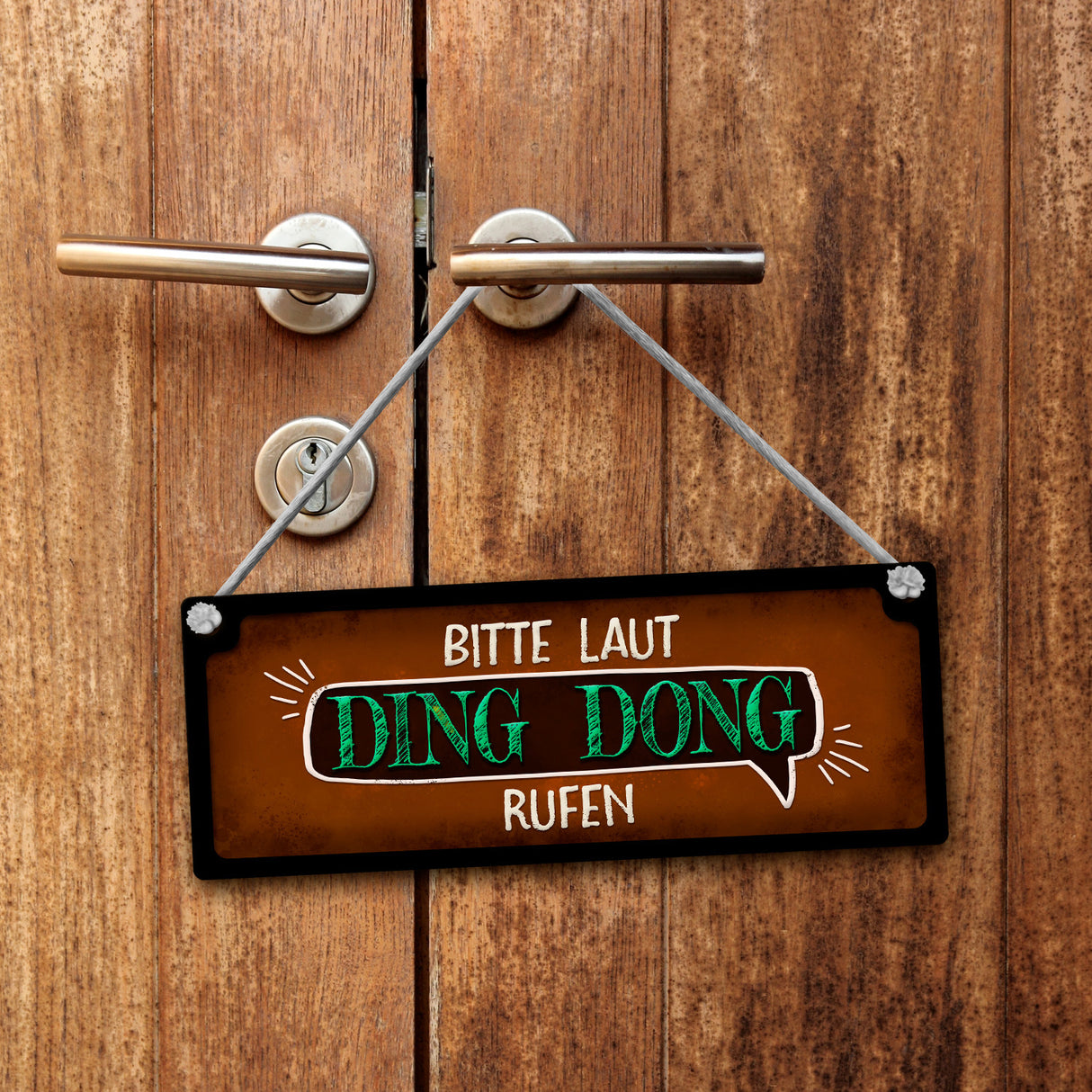 Ding Dong rufen oder keiner da Camping Wendeschild mit Kordel