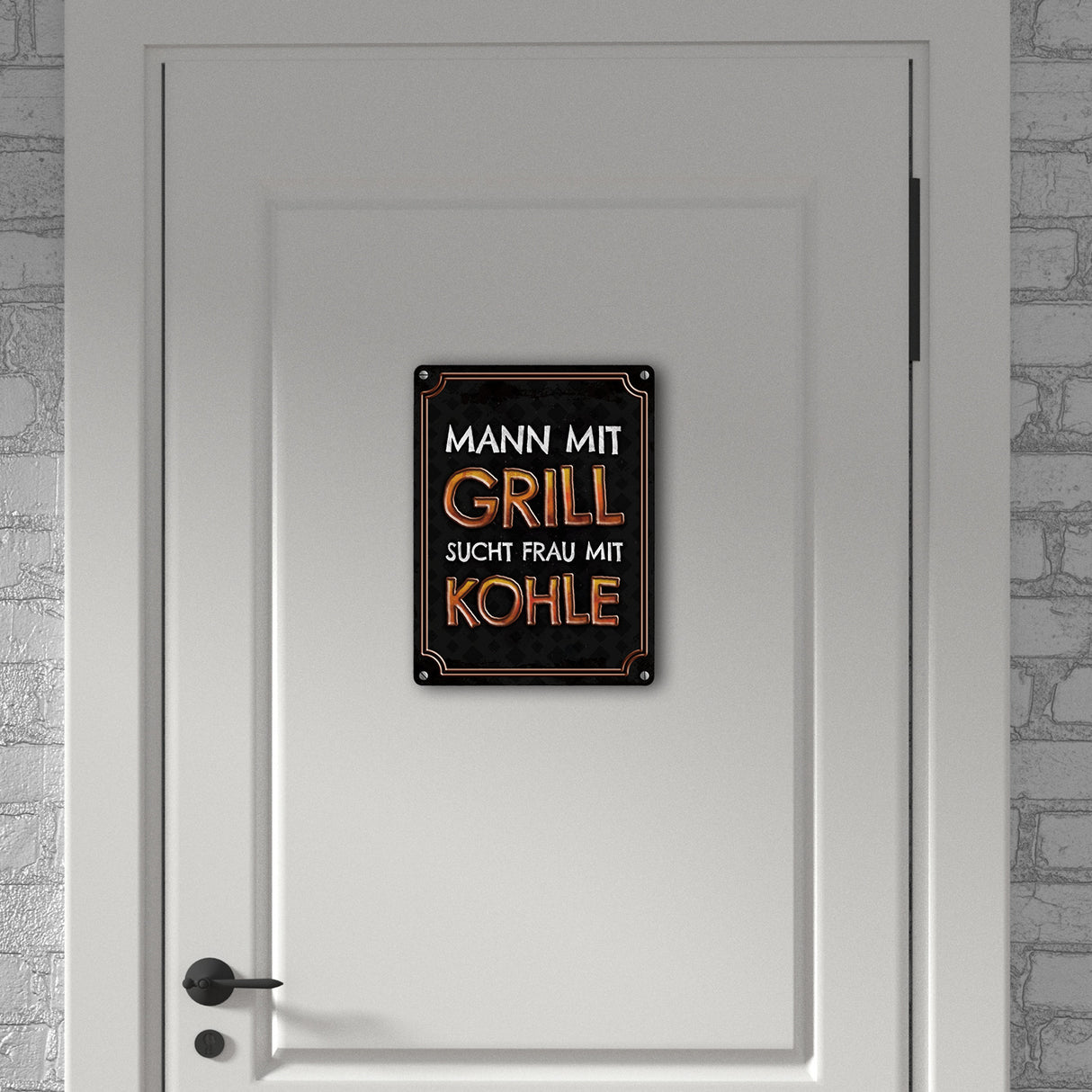 Mann mit Grill sucht Frau mit Kohle Metallschild