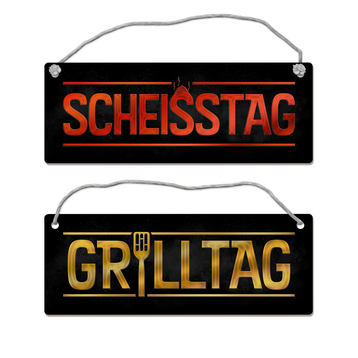 Grilltag oder Scheißtag Wendeschild mit Kordel