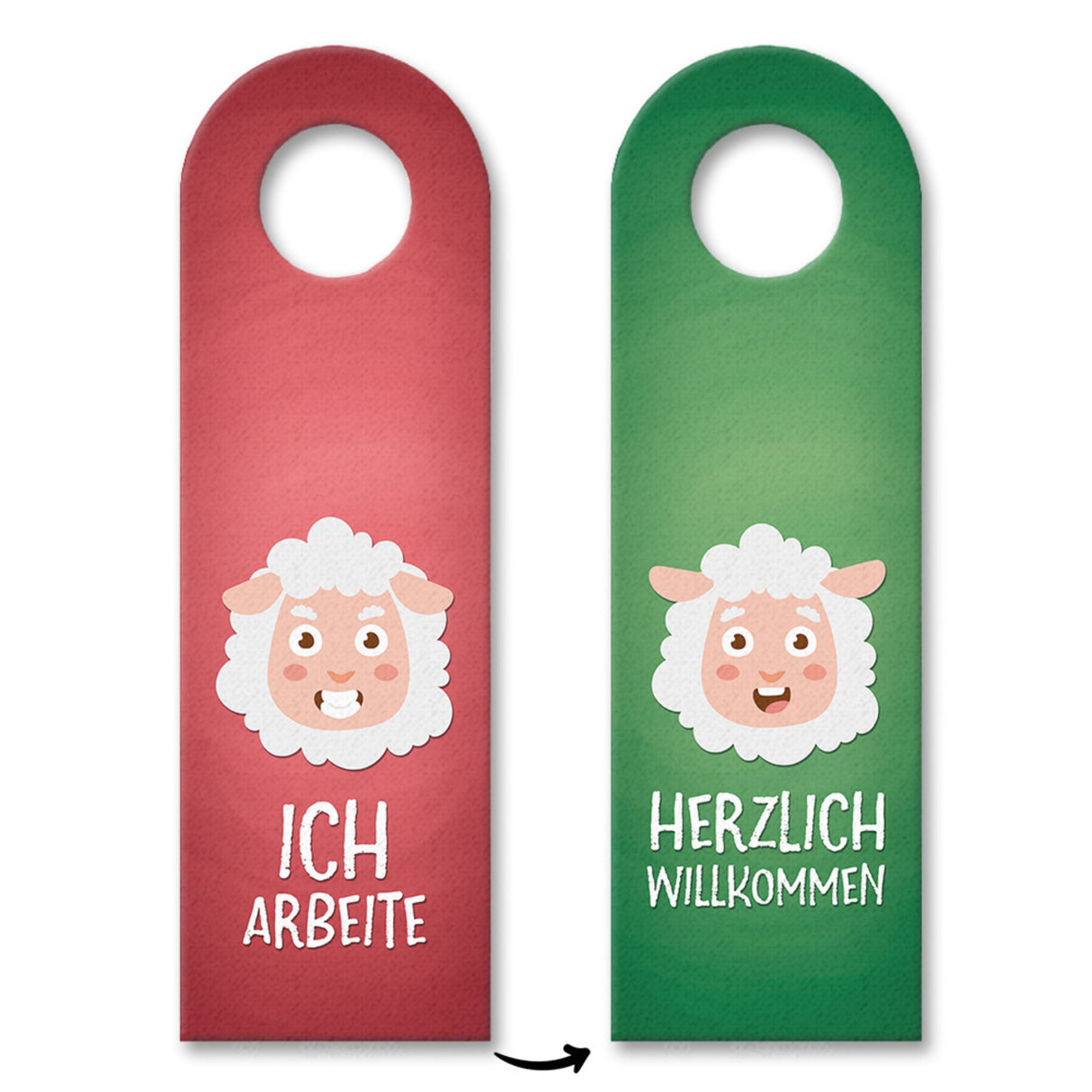 Ich arbeite oder willkommen Türhänger mit Schaf Motiv