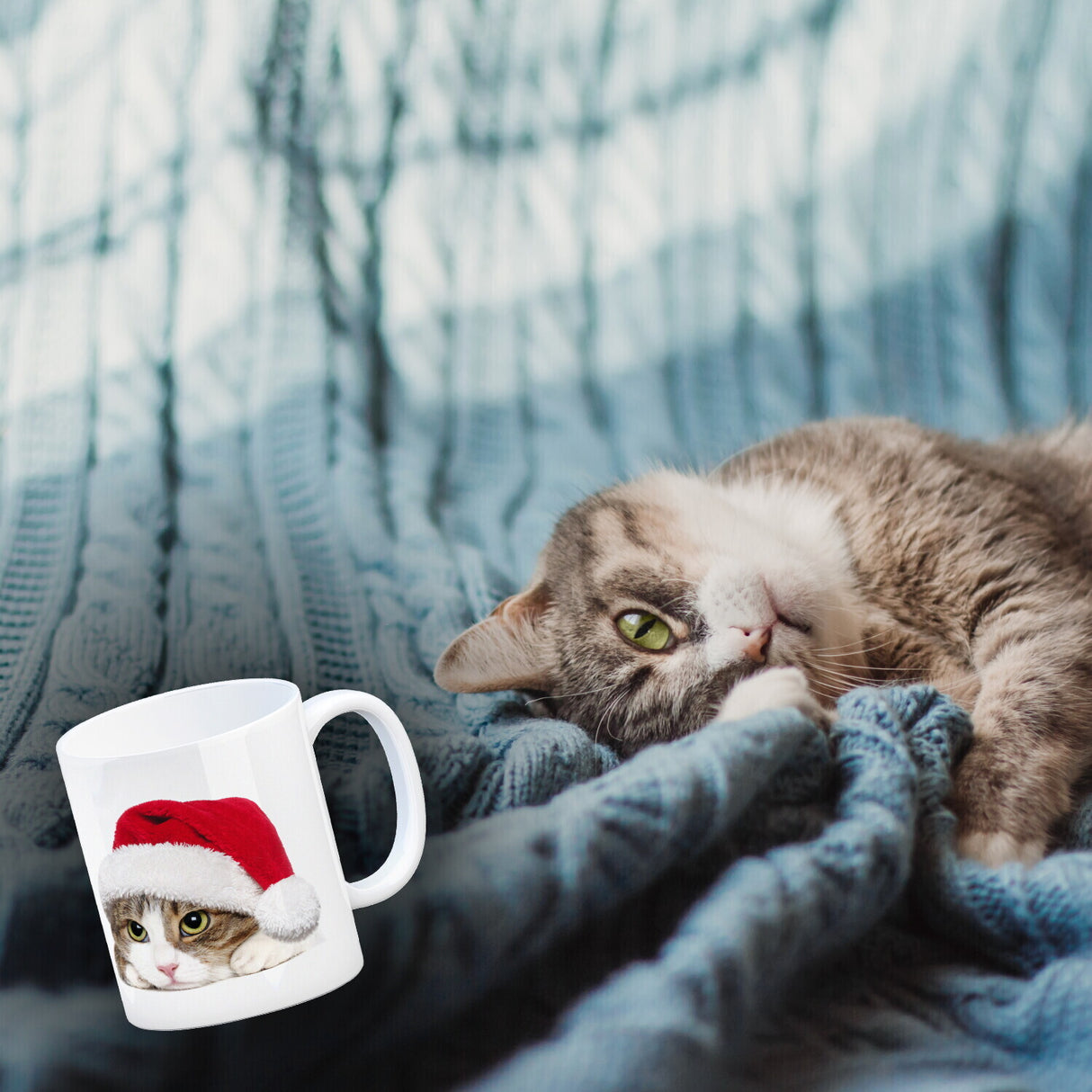 Kaffeebecher mit niedliche Katze und Nikolausmütze