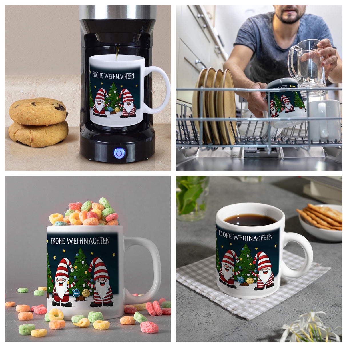 Frohe Weihnachten Kaffeebecher mit Wichtel Motiv